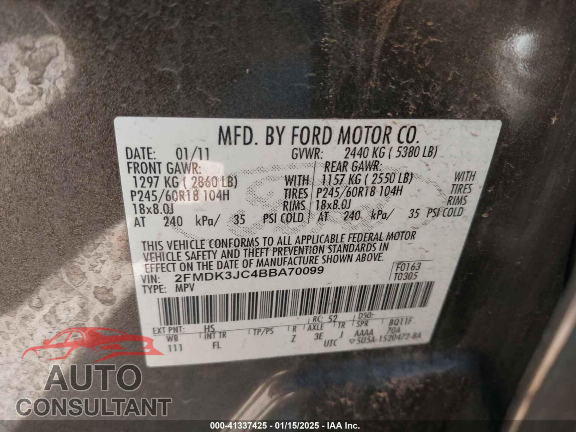 FORD EDGE 2011 - 2FMDK3JC4BBA70099