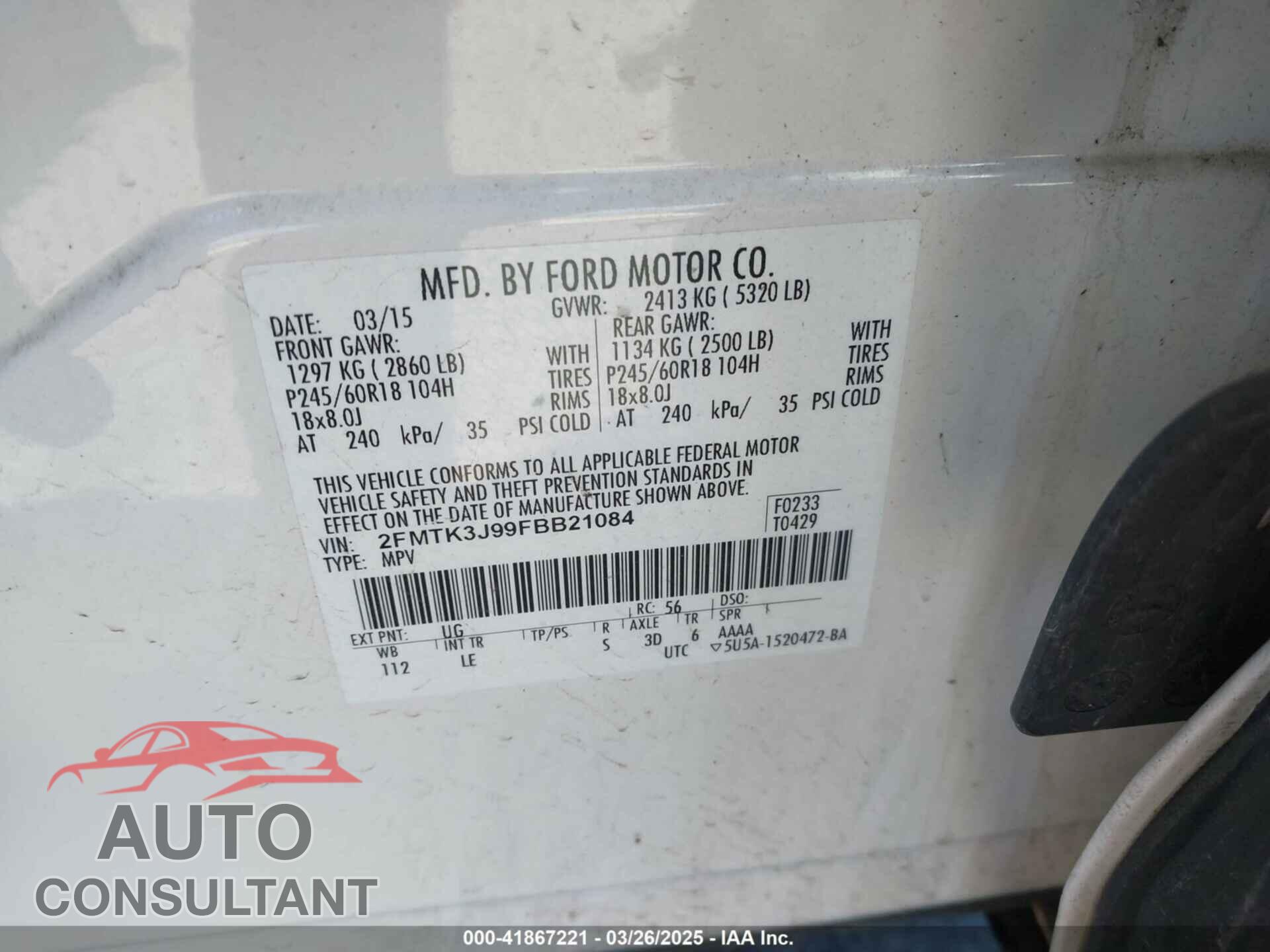 FORD EDGE 2015 - 2FMTK3J99FBB21084