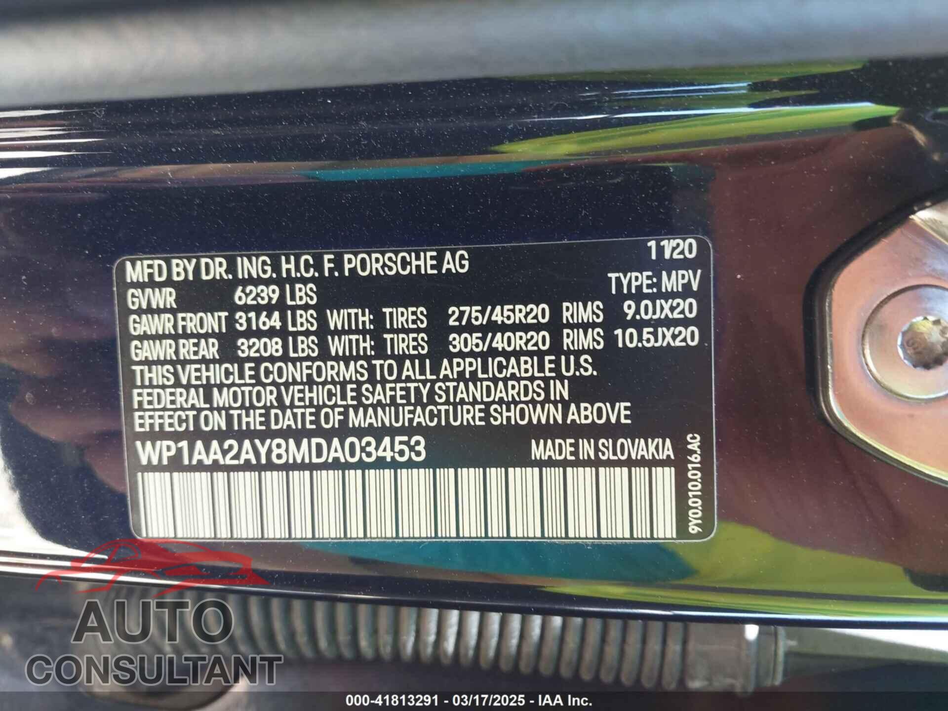 PORSCHE CAYENNE 2021 - WP1AA2AY8MDA03453