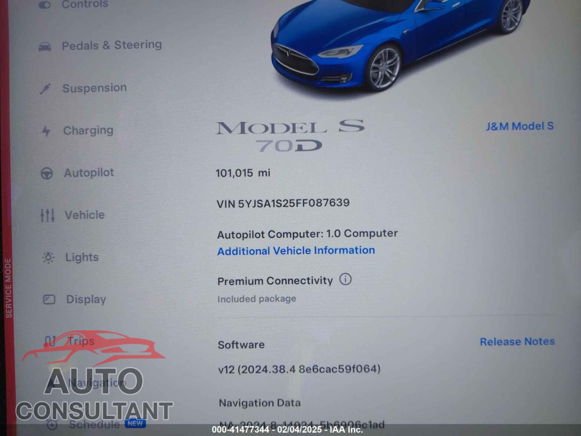 TESLA MODEL S 2015 - 5YJSA1S25FF087639