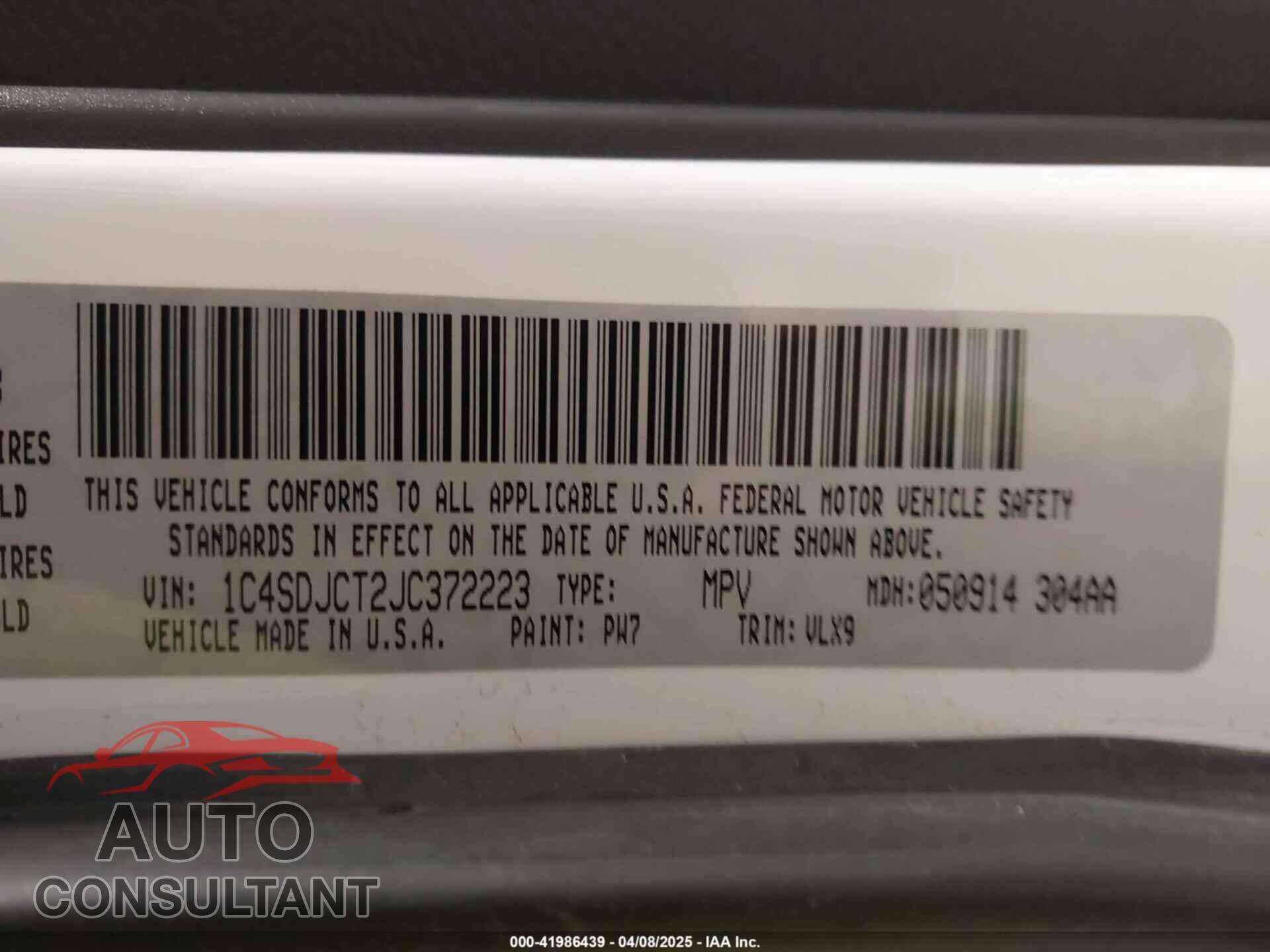 DODGE DURANGO 2018 - 1C4SDJCT2JC372223