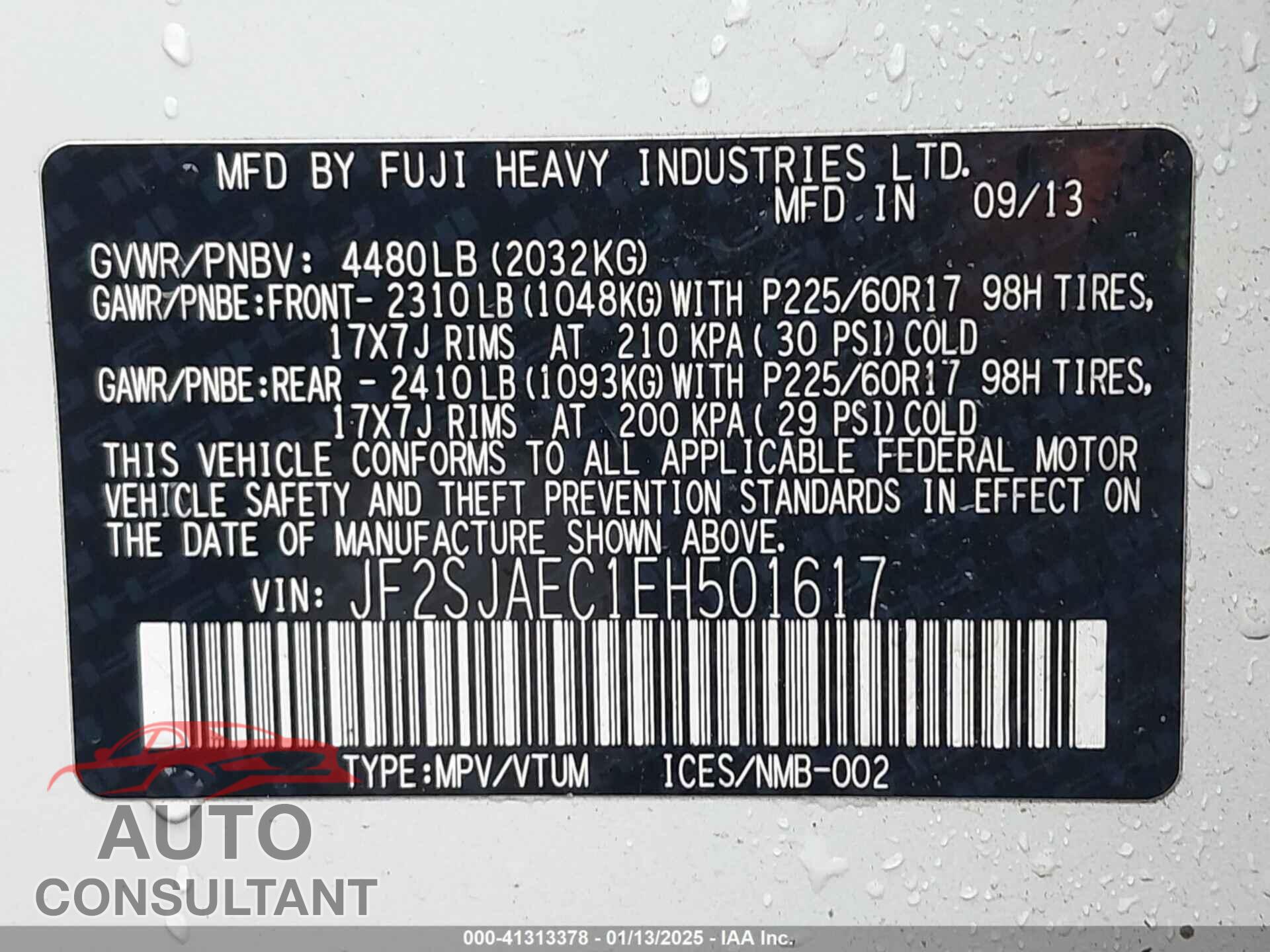 SUBARU FORESTER 2014 - JF2SJAEC1EH501617