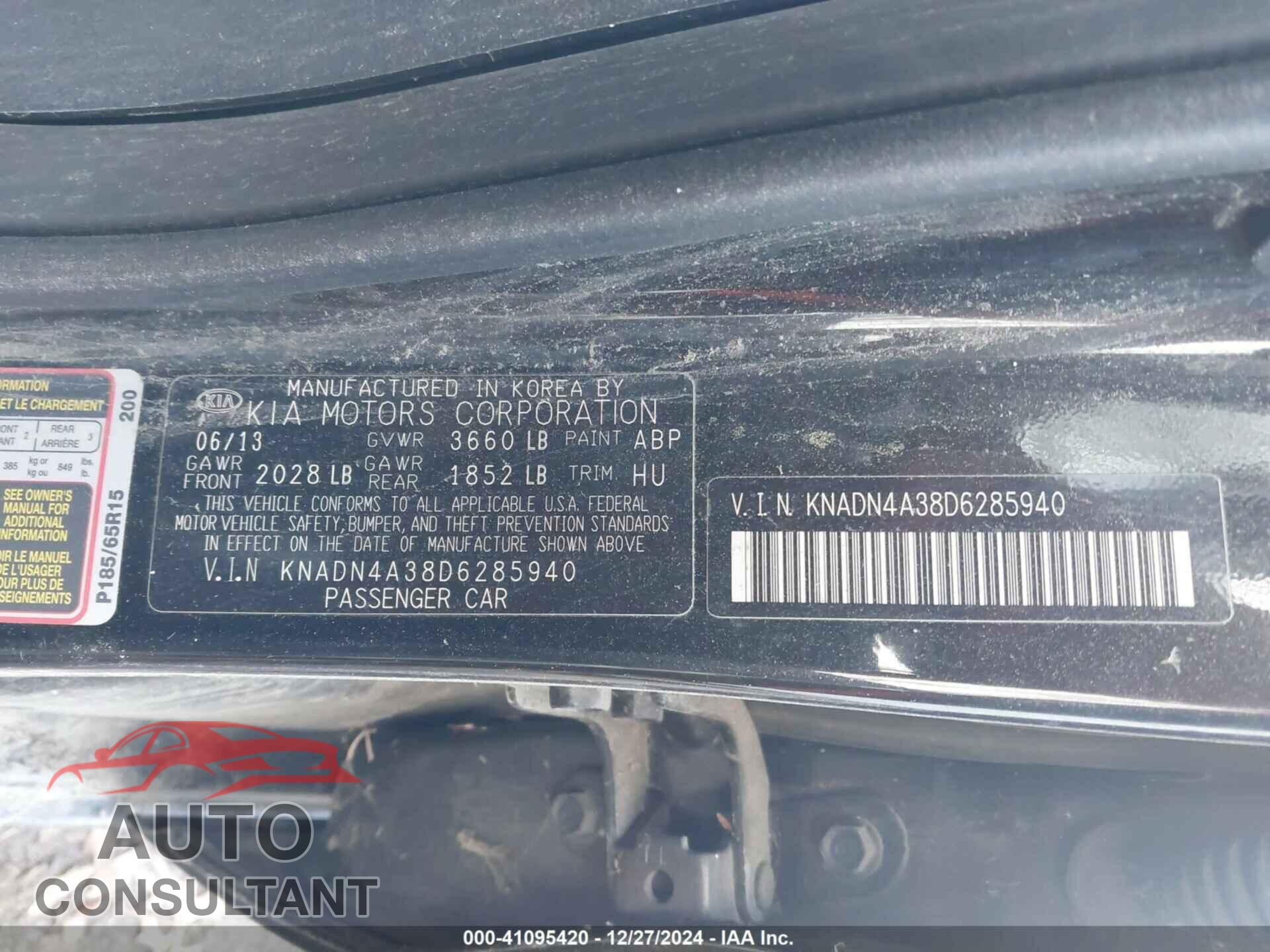 KIA RIO 2013 - KNADN4A38D6285940