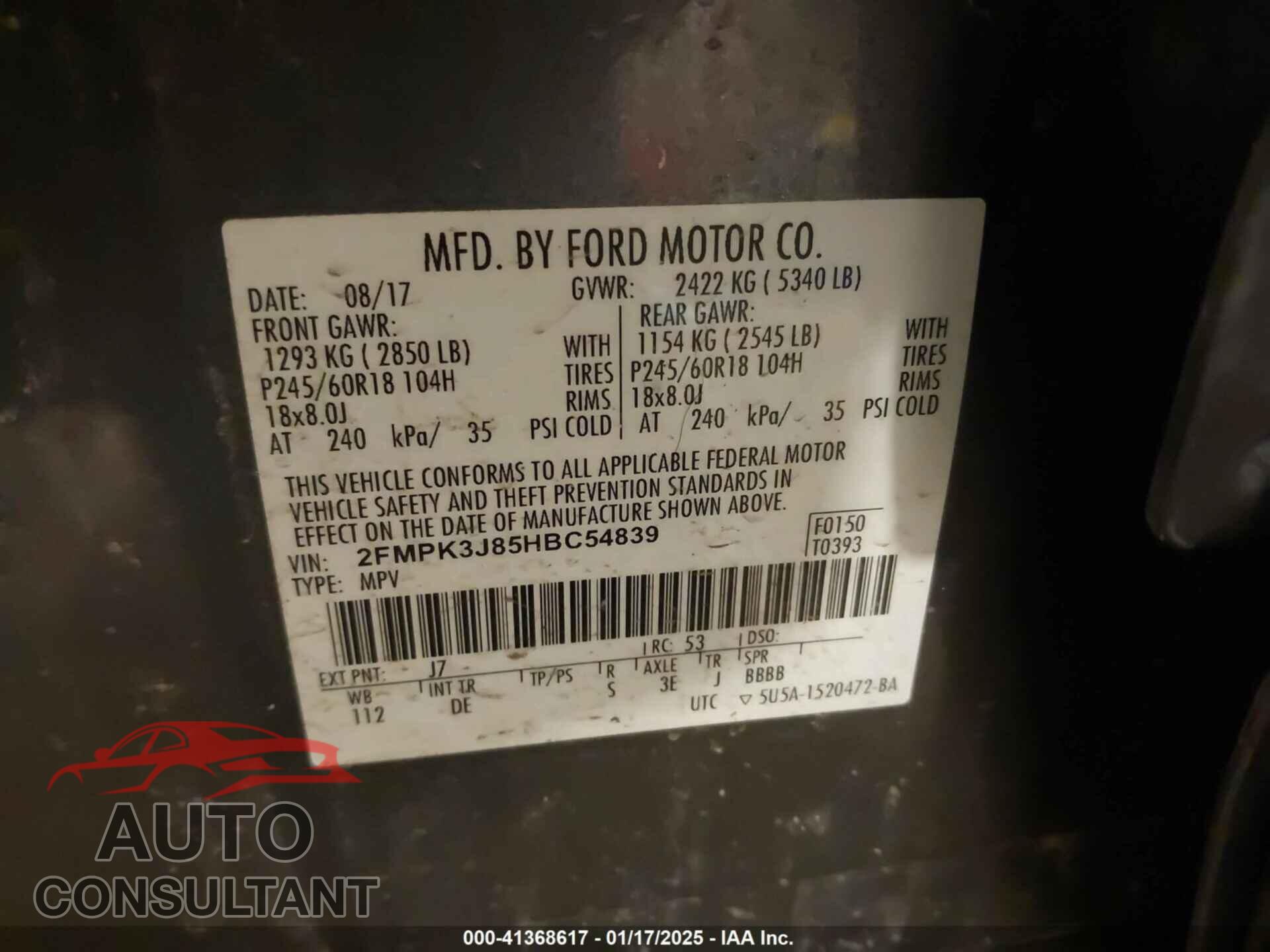 FORD EDGE 2017 - 2FMPK3J85HBC54839