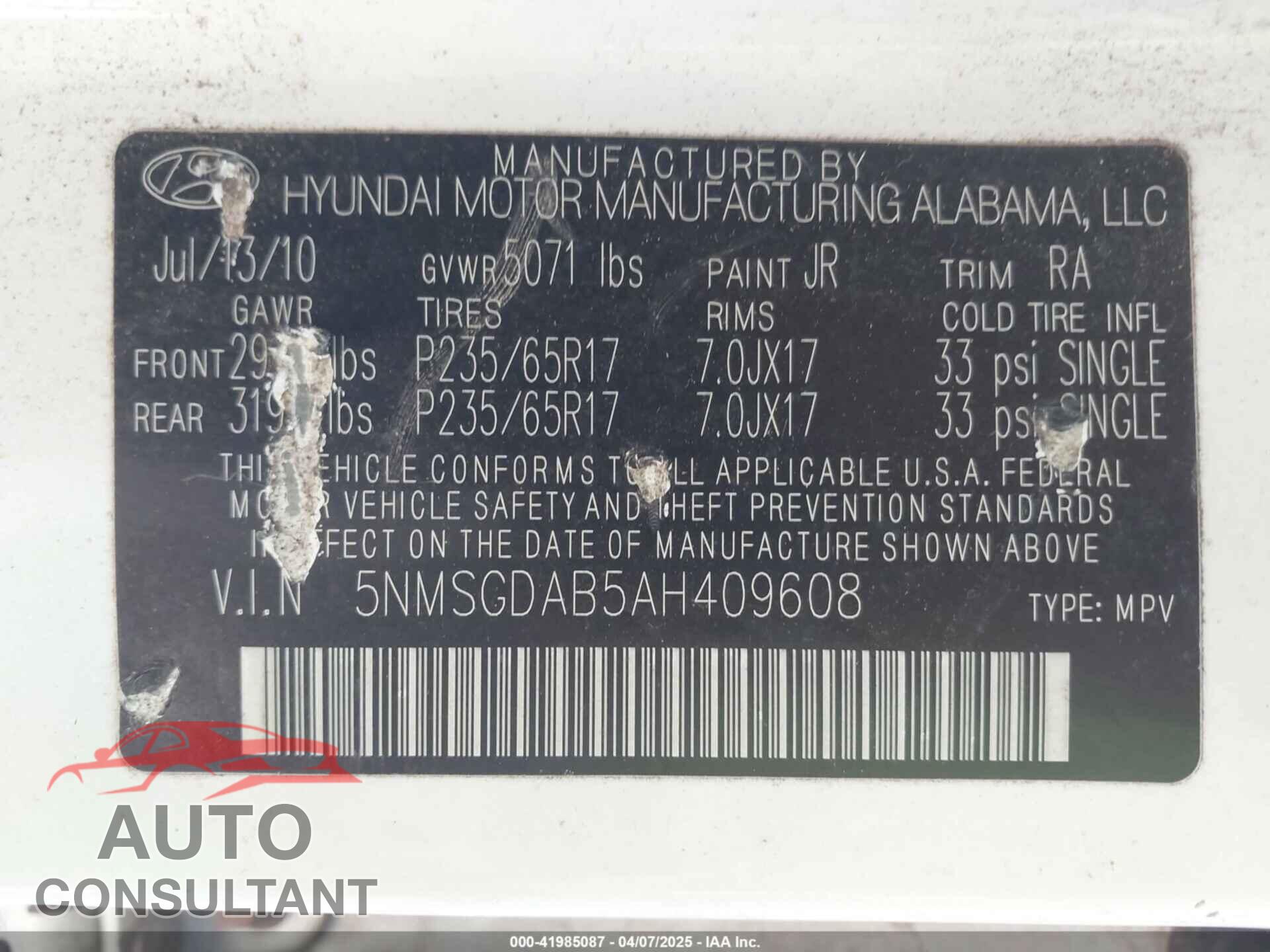 HYUNDAI SANTA FE 2010 - 5NMSGDAB5AH409608