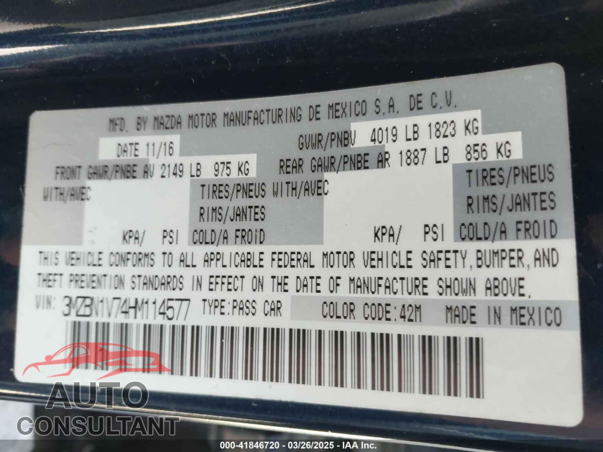 MAZDA MAZDA3 2017 - 3MZBN1V74HM114577