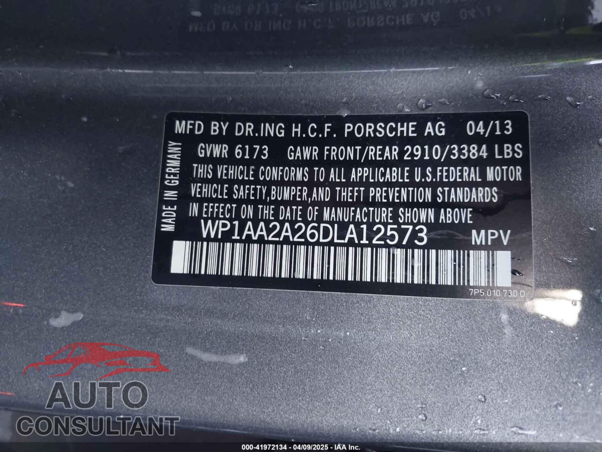 PORSCHE CAYENNE 2013 - WP1AA2A26DLA12573
