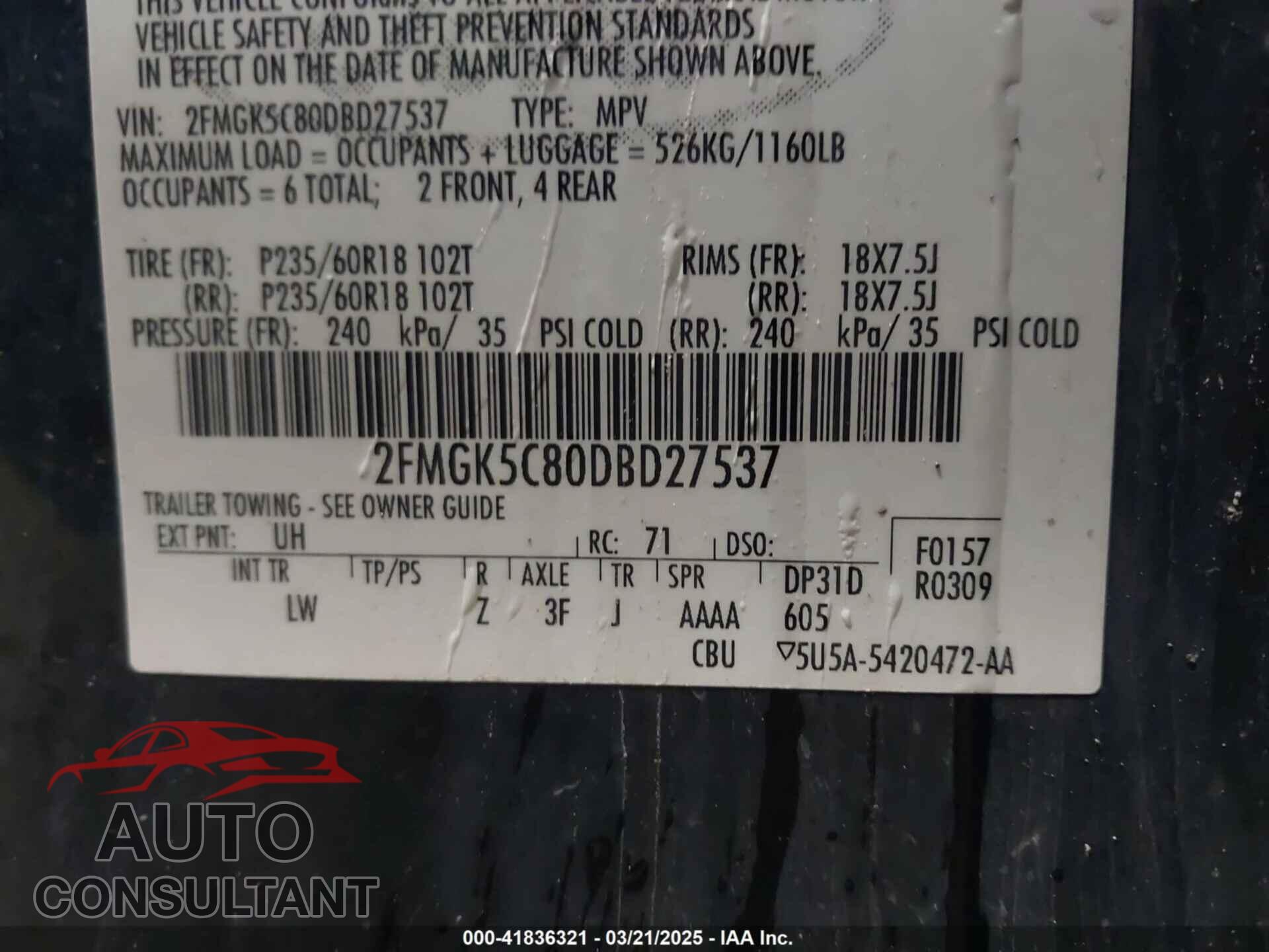 FORD FLEX 2013 - 2FMGK5C80DBD27537