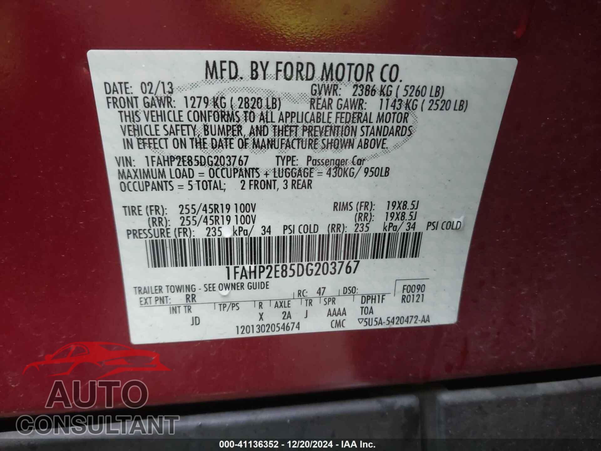 FORD TAURUS 2013 - 1FAHP2E85DG203767