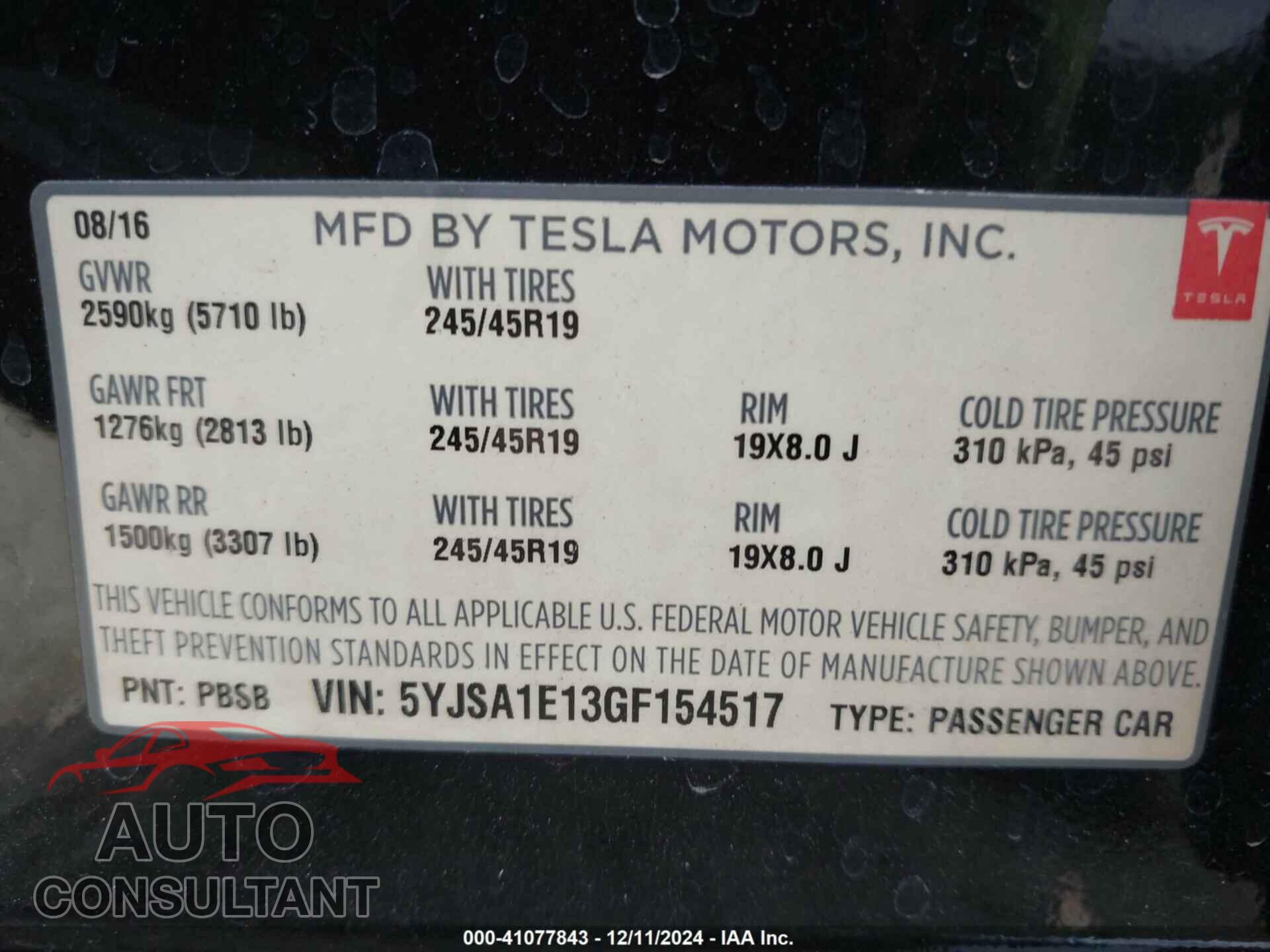 TESLA MODEL S 2016 - 5YJSA1E13GF154517