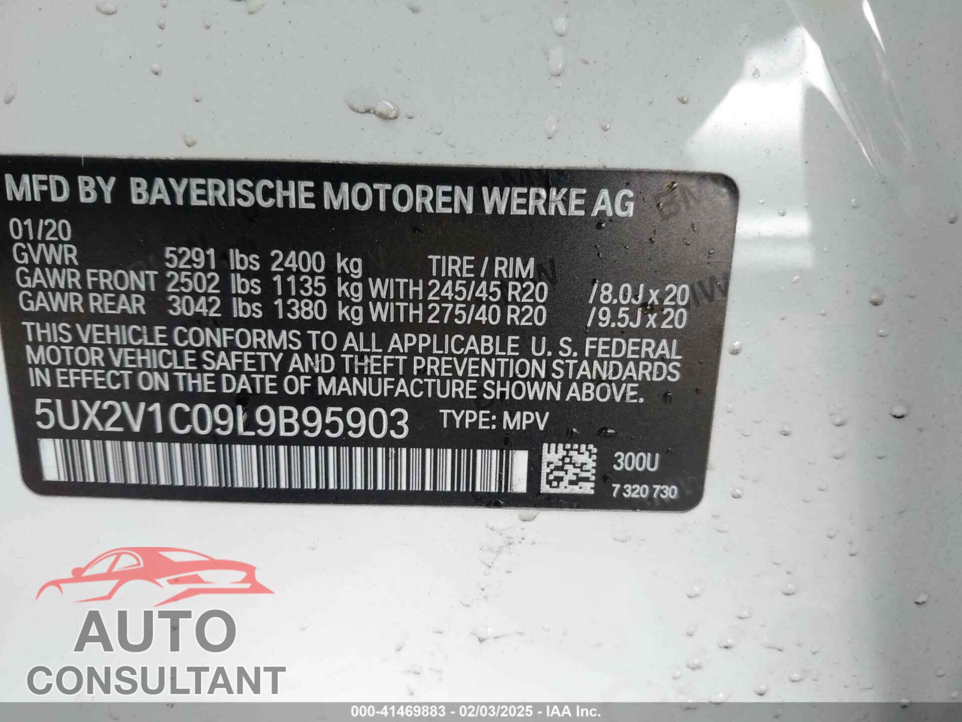 BMW X4 2020 - 5UX2V1C09L9B95903