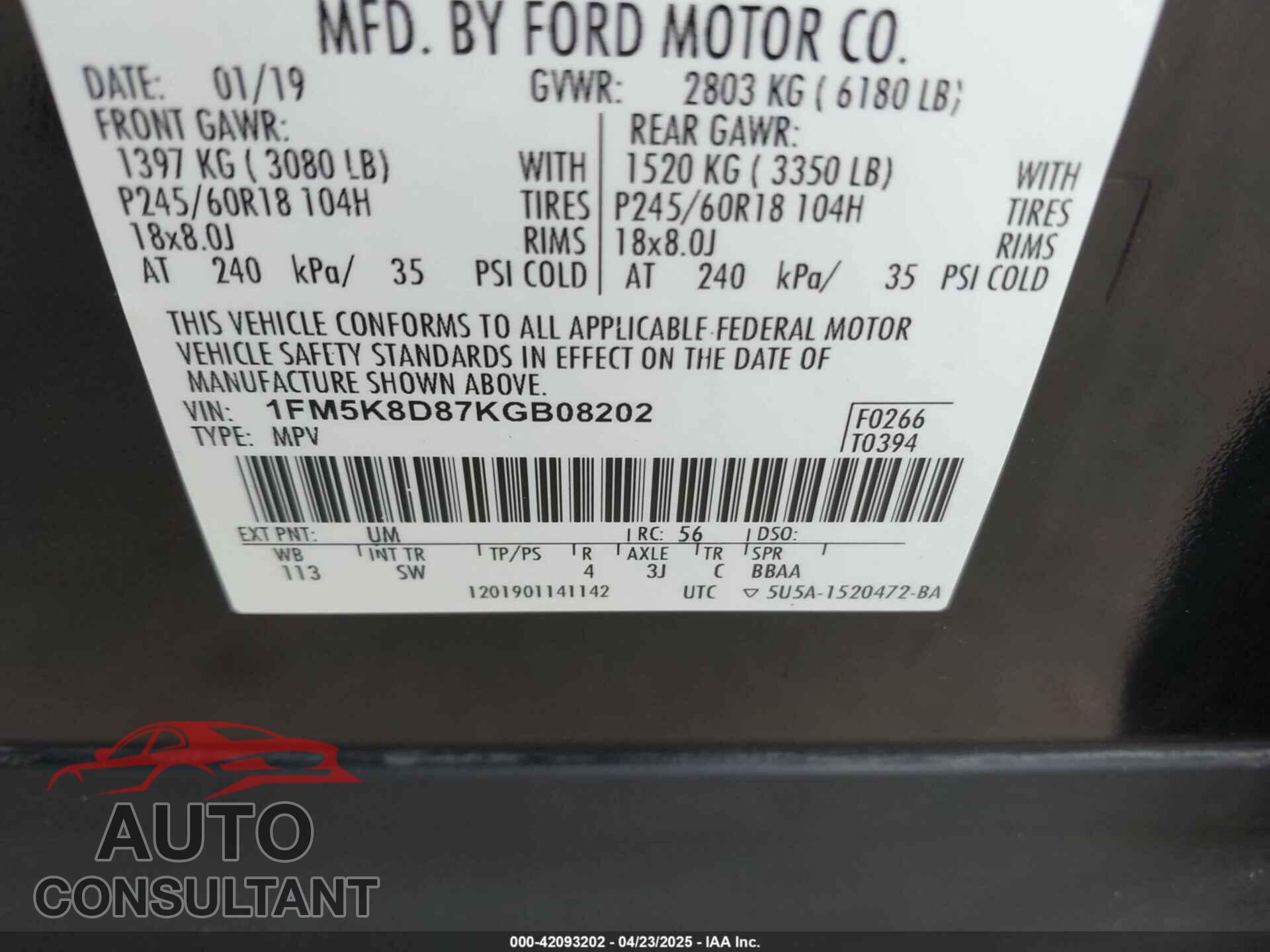 FORD EXPLORER 2019 - 1FM5K8D87KGB08202