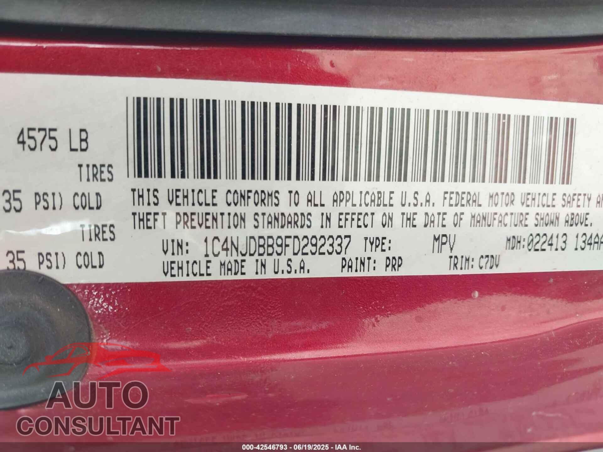JEEP COMPASS 2015 - 1C4NJDBB9FD292337