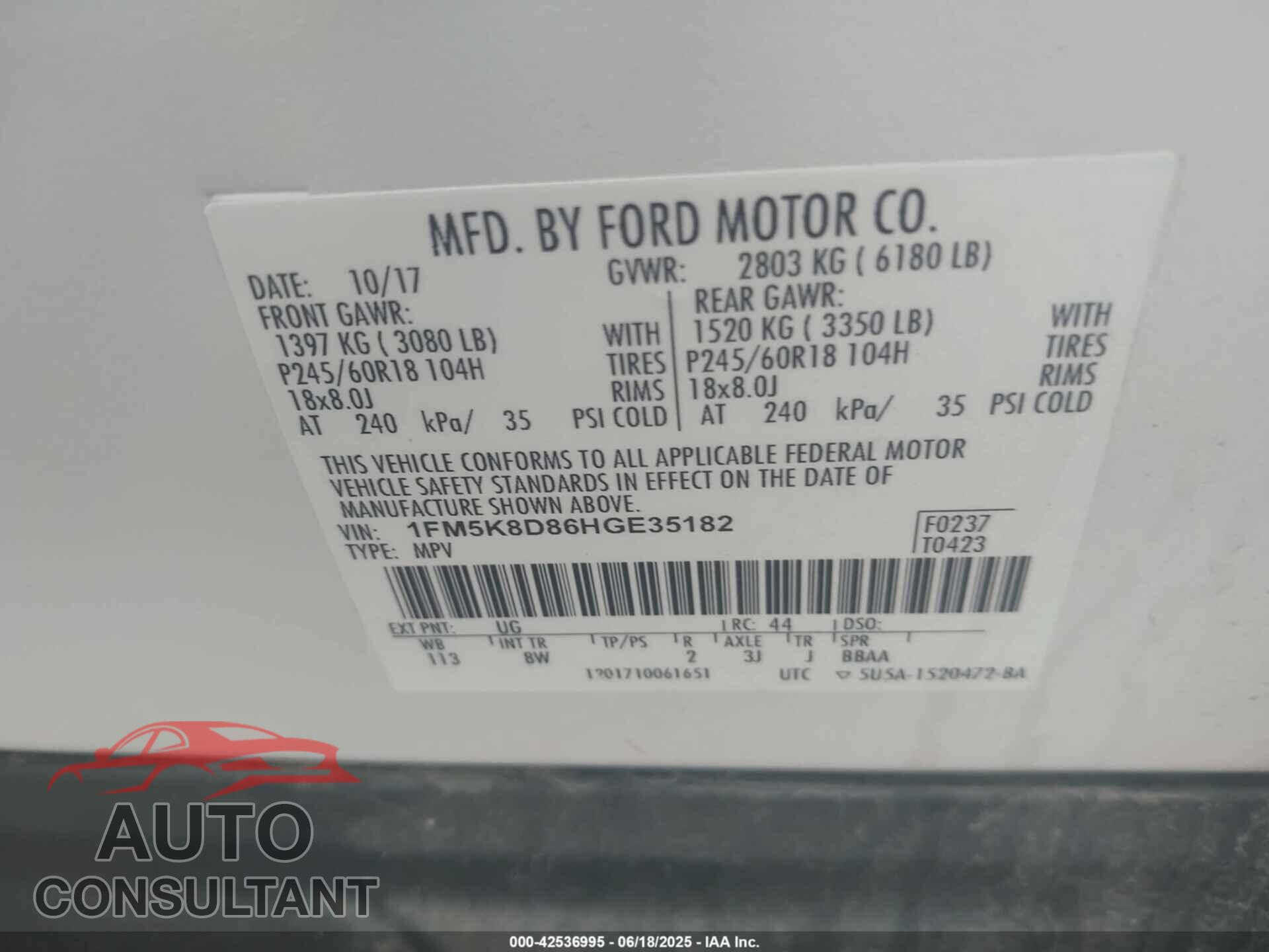 FORD EXPLORER 2017 - 1FM5K8D86HGE35182