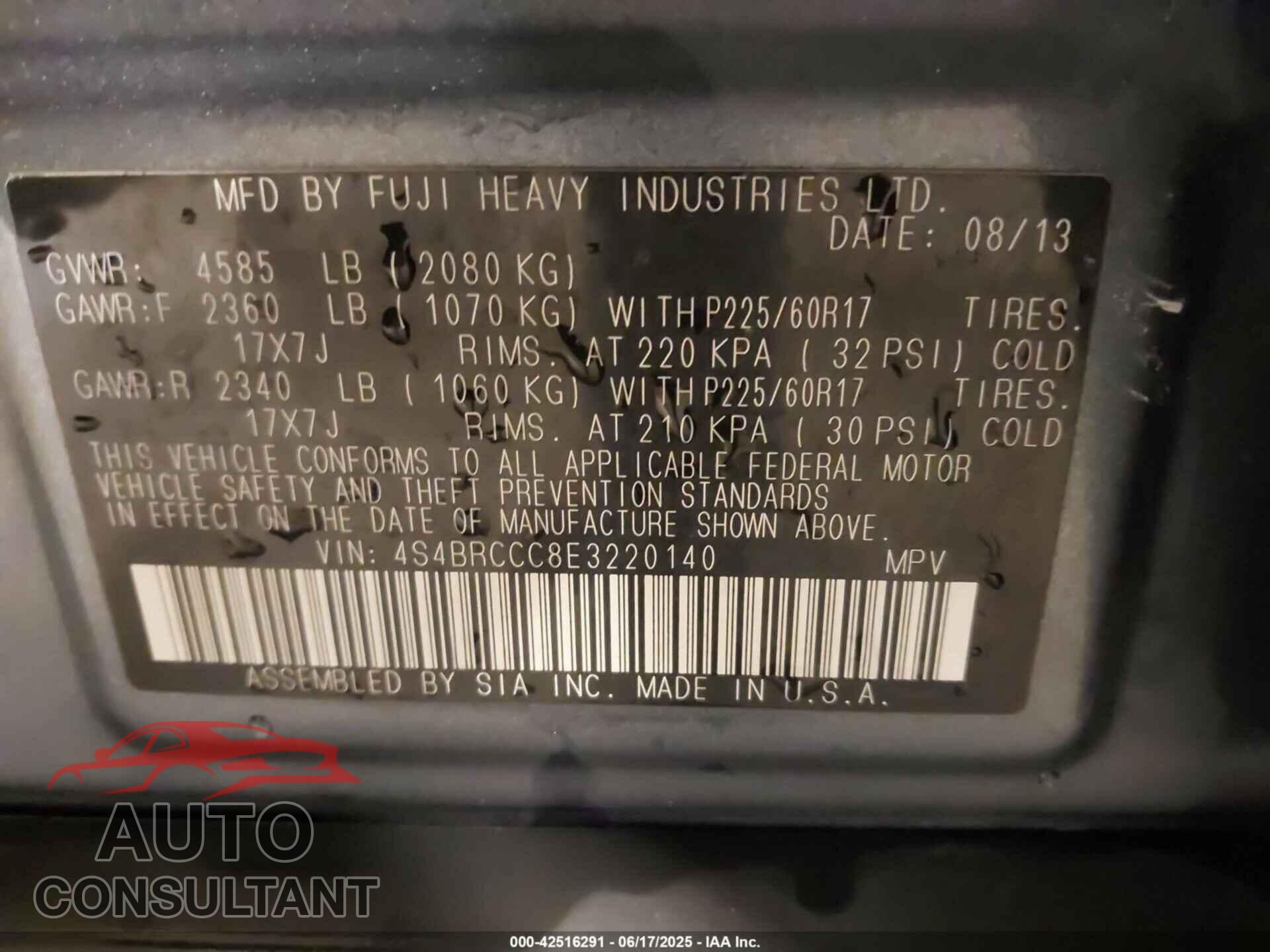 SUBARU OUTBACK 2014 - 4S4BRCCC8E3220140