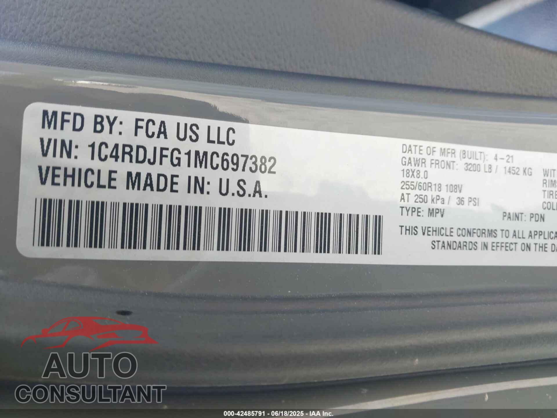 DODGE DURANGO 2021 - 1C4RDJFG1MC697382