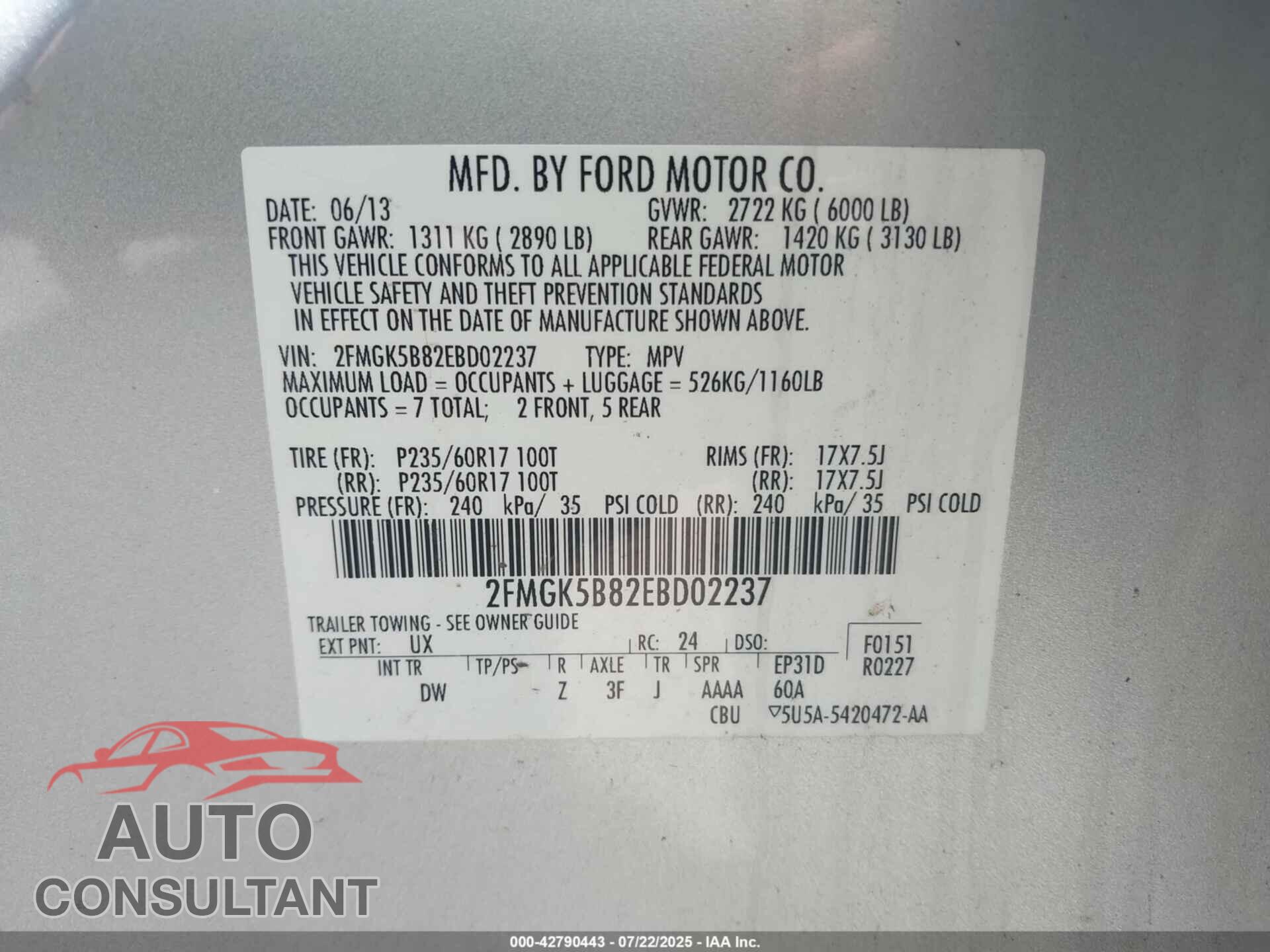 FORD FLEX 2014 - 2FMGK5B82EBD02237