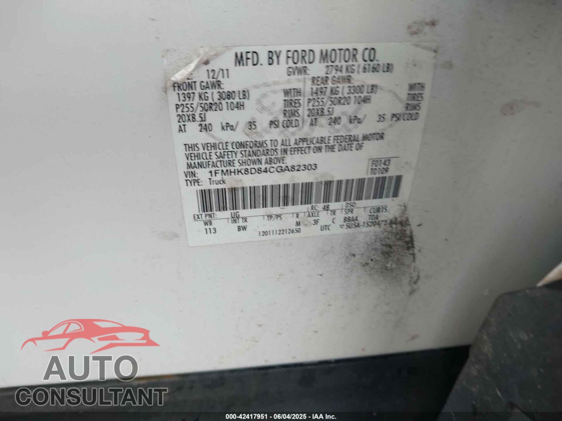 FORD EXPLORER 2012 - 1FMHK8D84CGA82303
