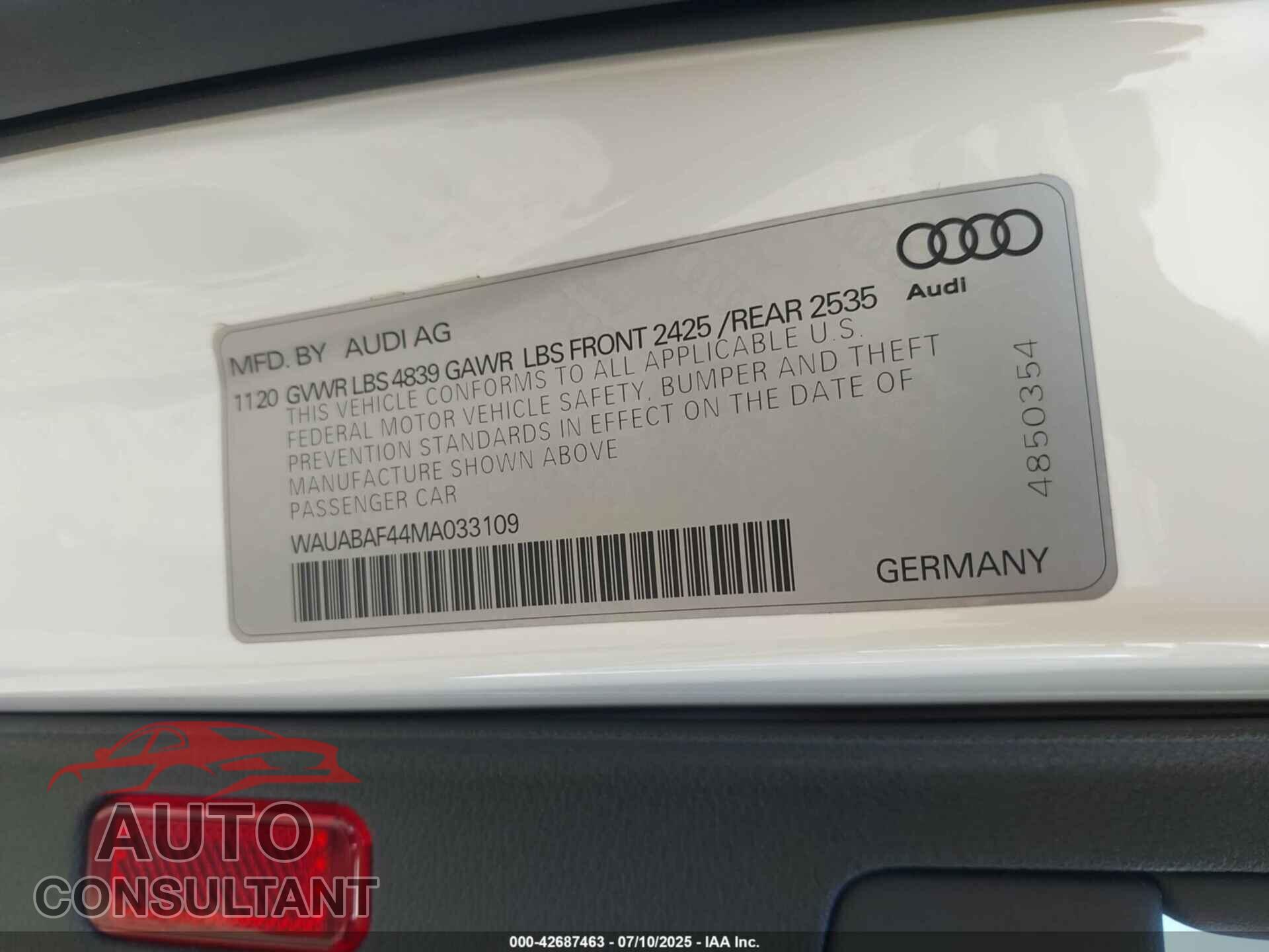 AUDI A4 2021 - WAUABAF44MA033109