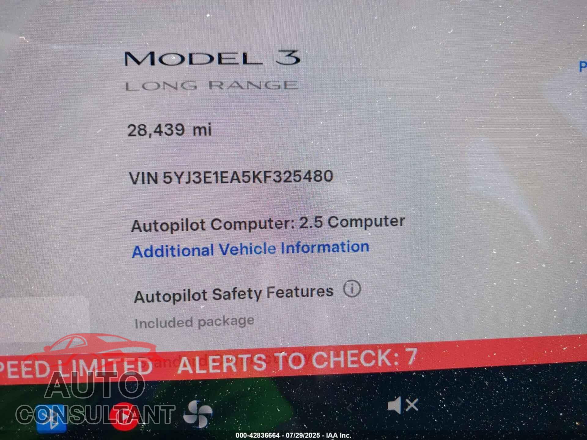 TESLA MODEL 3 2019 - 5YJ3E1EA5KF325480
