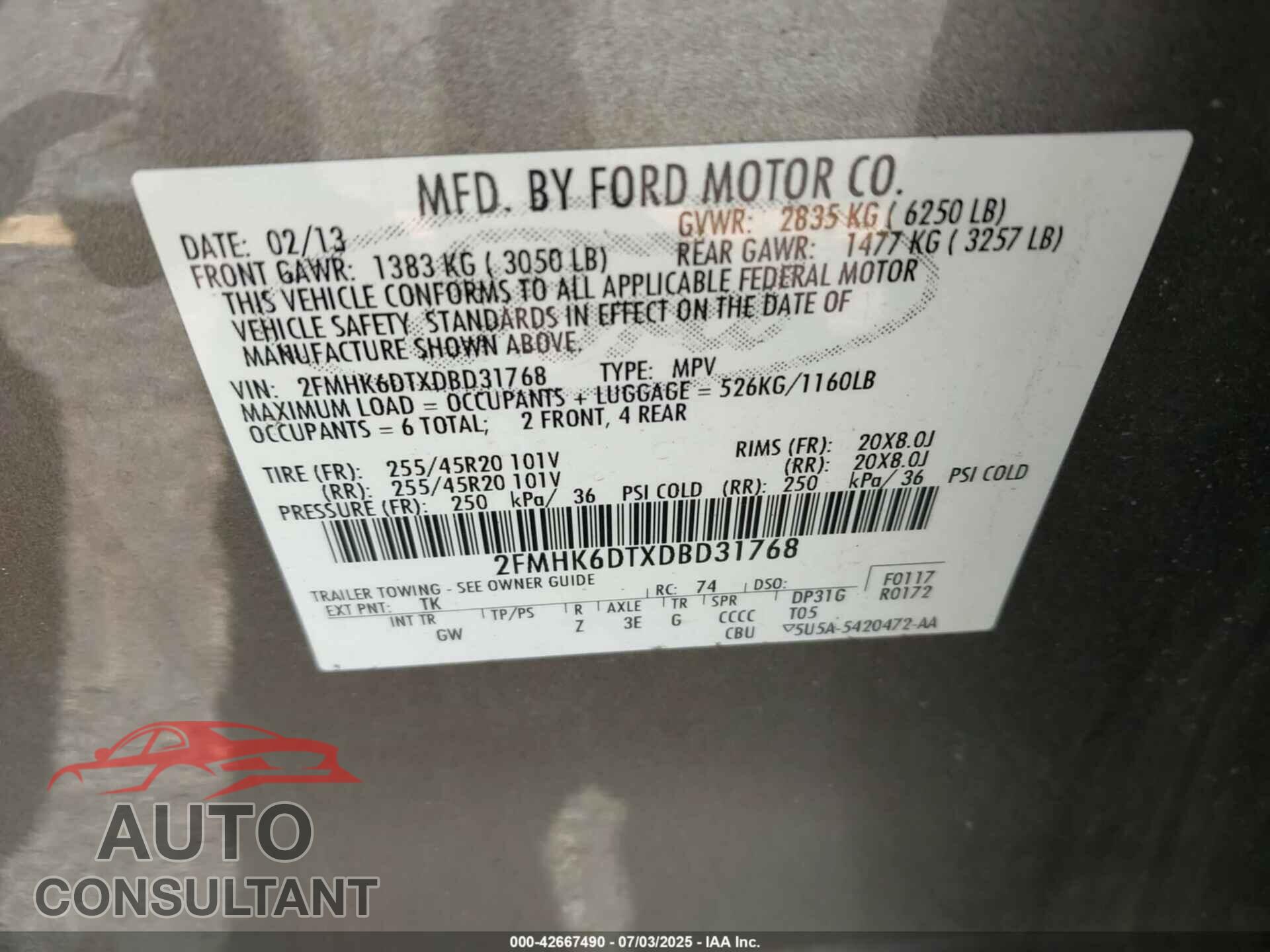 FORD FLEX 2013 - 2FMHK6DTXDBD31768