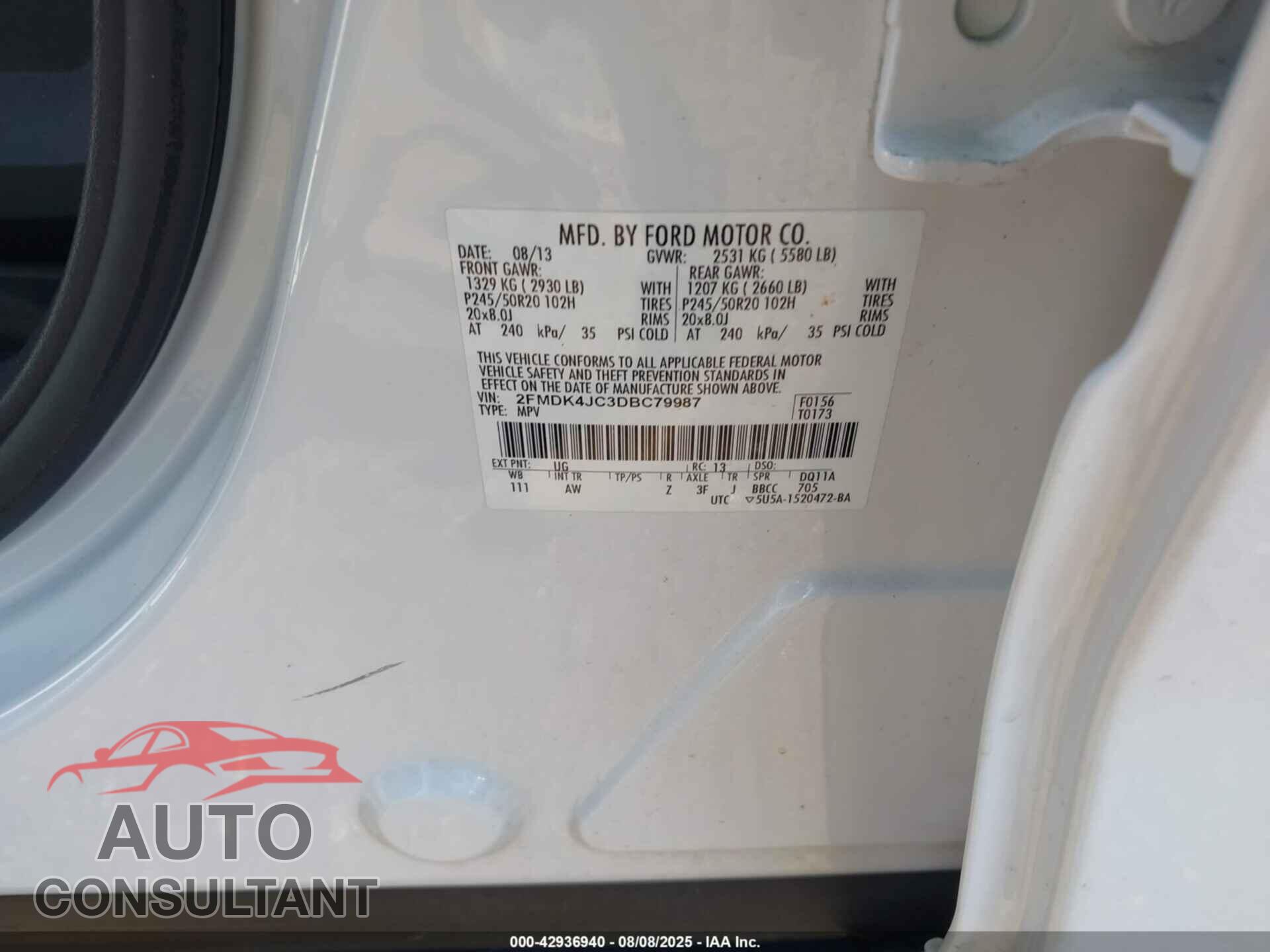 FORD EDGE 2013 - 2FMDK4JC3DBC79987