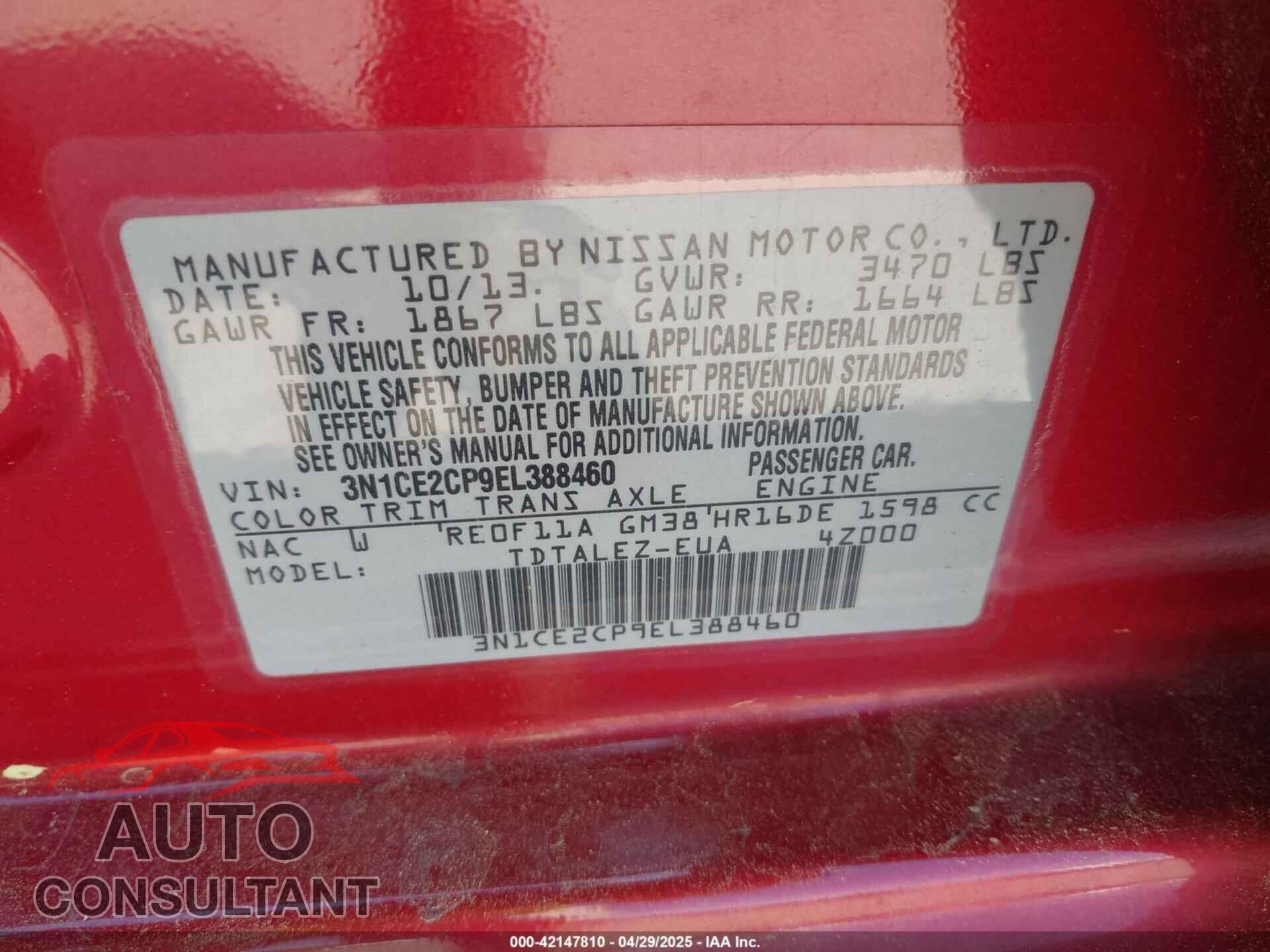 NISSAN VERSA NOTE 2014 - 3N1CE2CP9EL388460