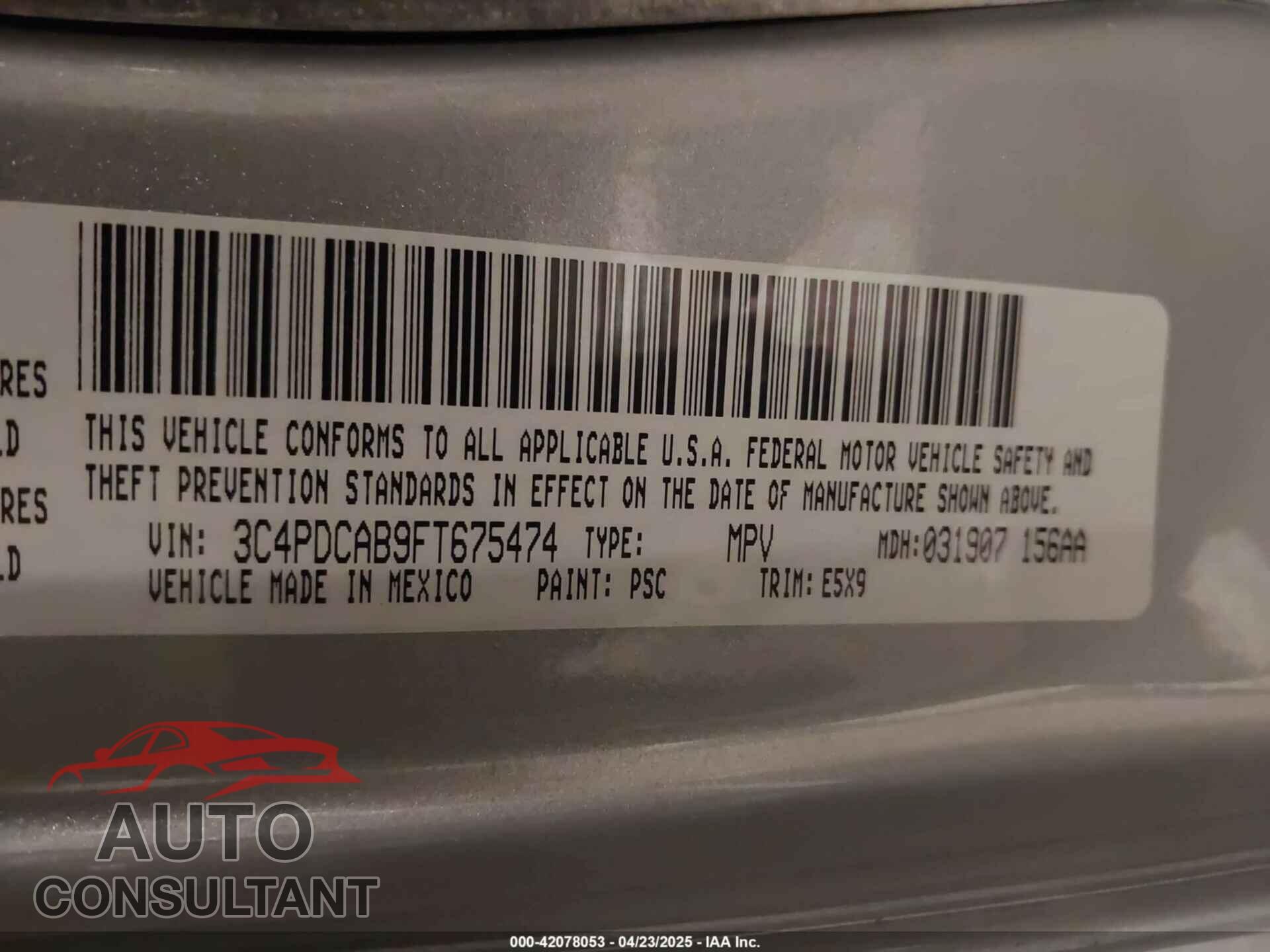 DODGE JOURNEY 2015 - 3C4PDCAB9FT675474