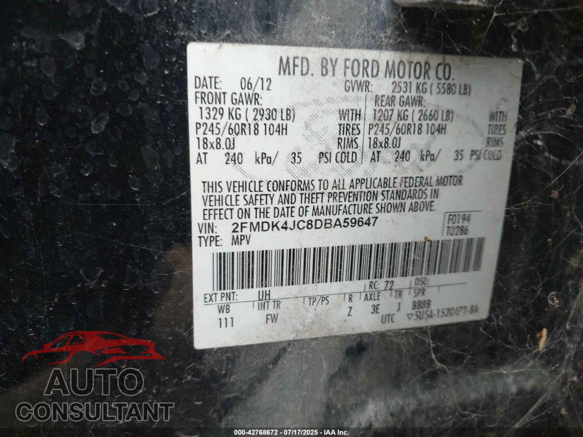 FORD EDGE 2013 - 2FMDK4JC8DBA59647