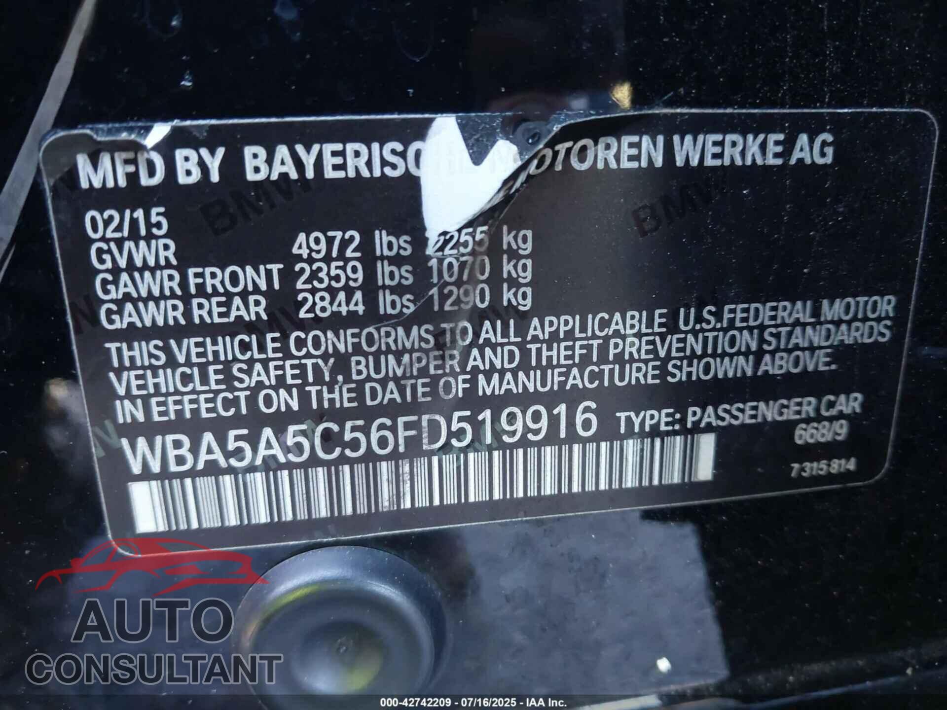 BMW 528I 2015 - WBA5A5C56FD519916