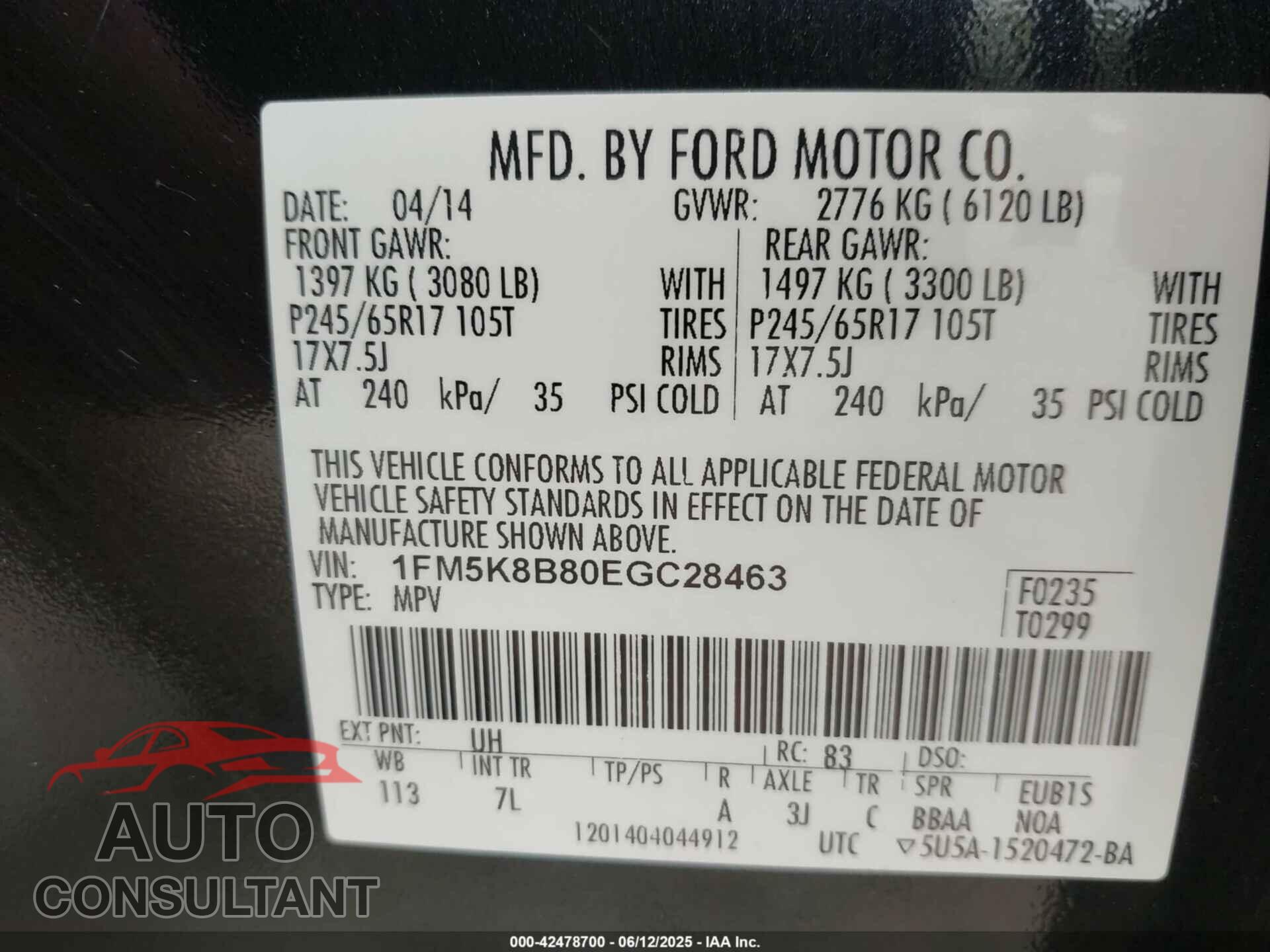 FORD EXPLORER 2014 - 1FM5K8B80EGC28463