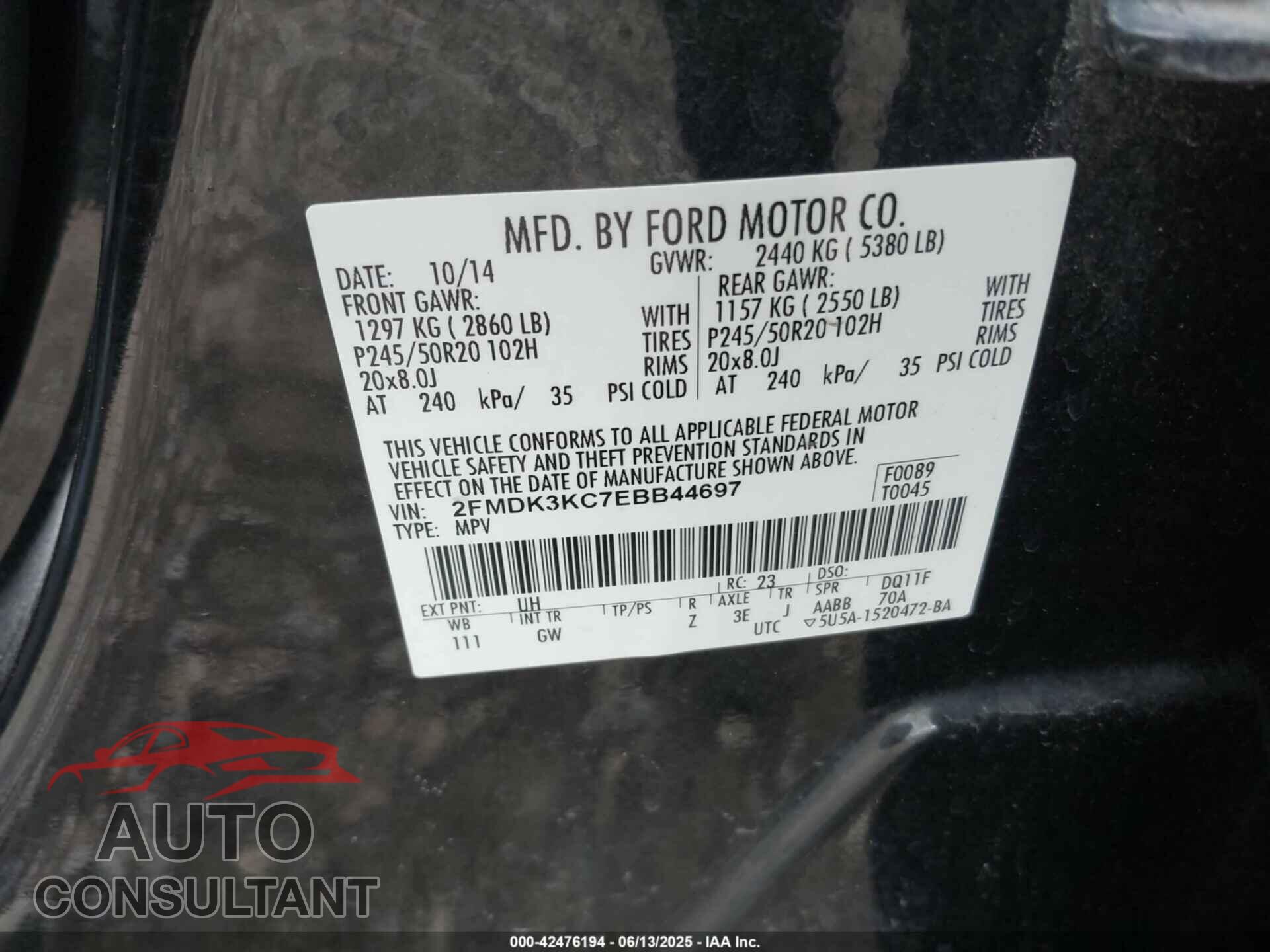 FORD EDGE 2014 - 2FMDK3KC7EBB44697