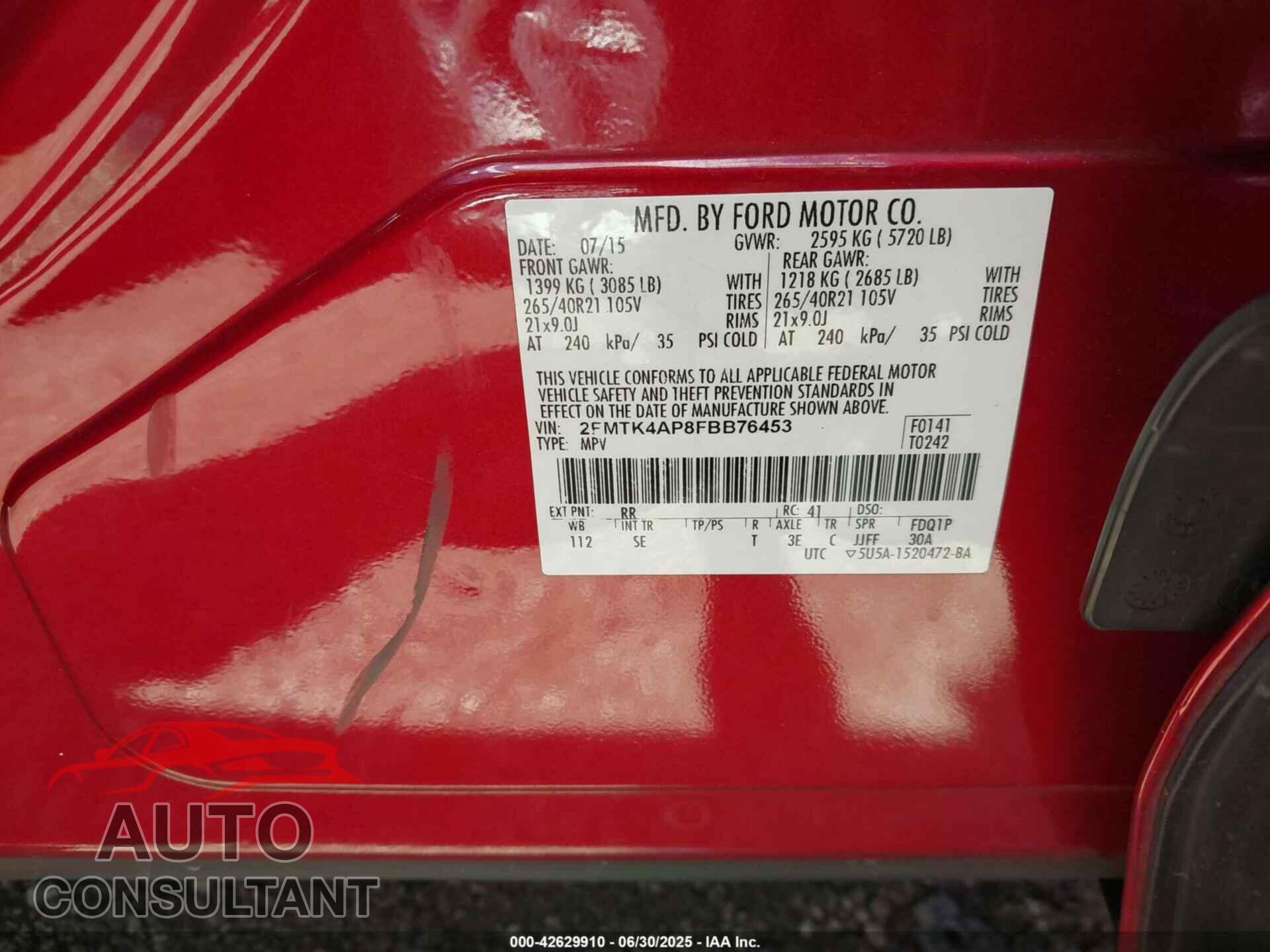 FORD EDGE 2015 - 2FMTK4AP8FBB76453