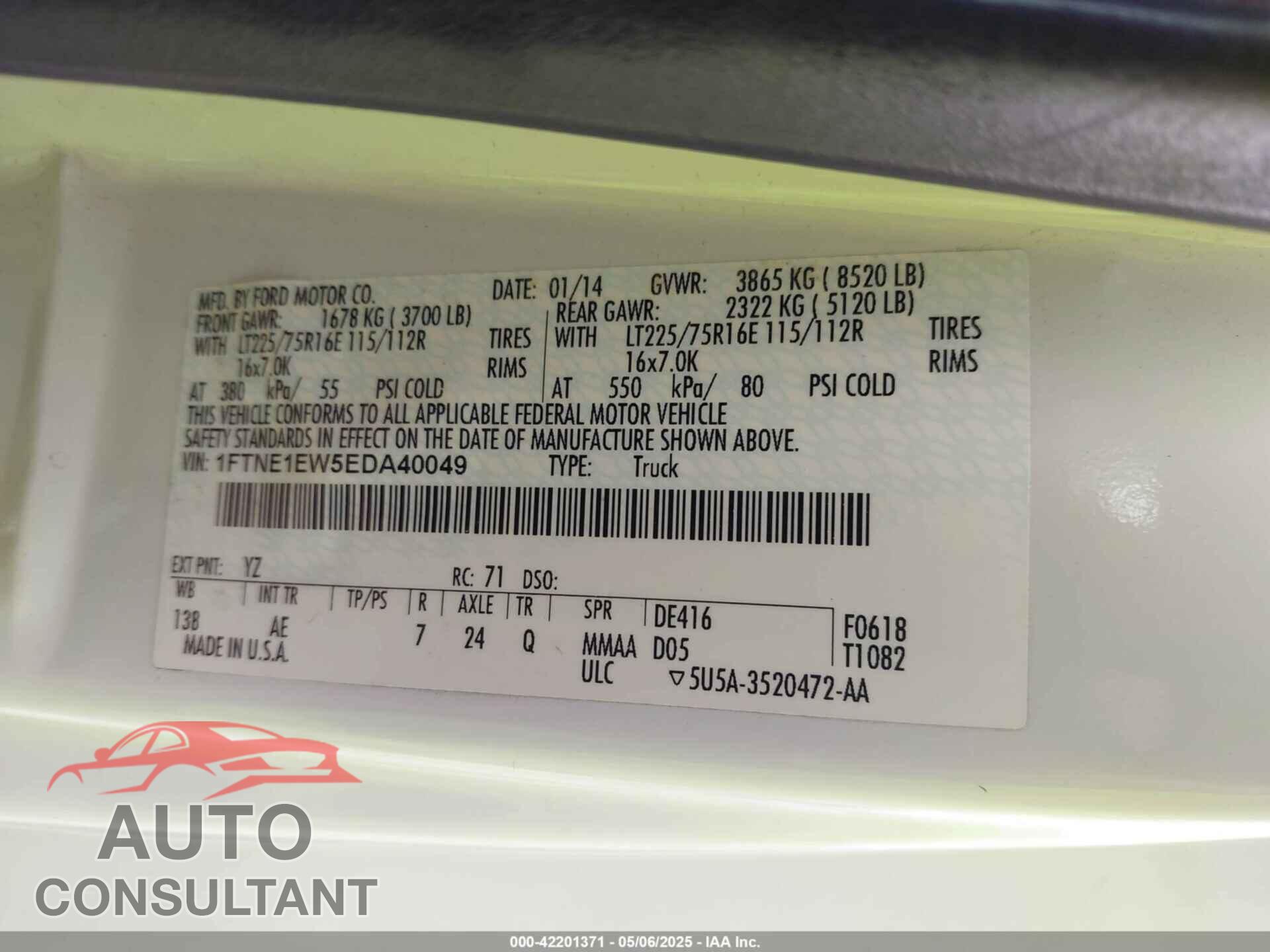 FORD E-150 2014 - 1FTNE1EW5EDA40049