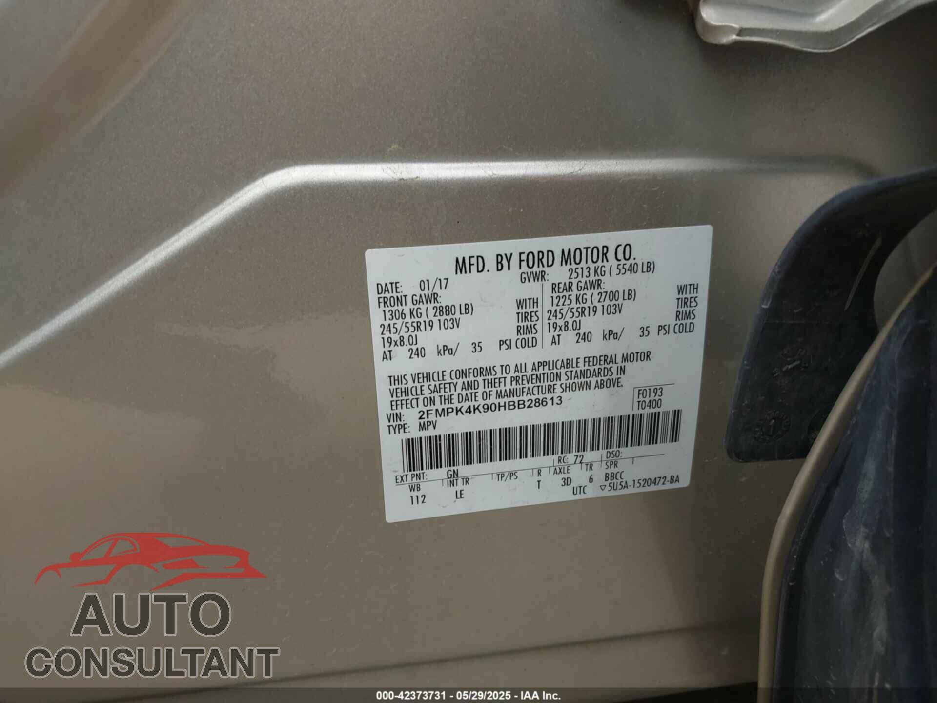 FORD EDGE 2017 - 2FMPK4K90HBB28613