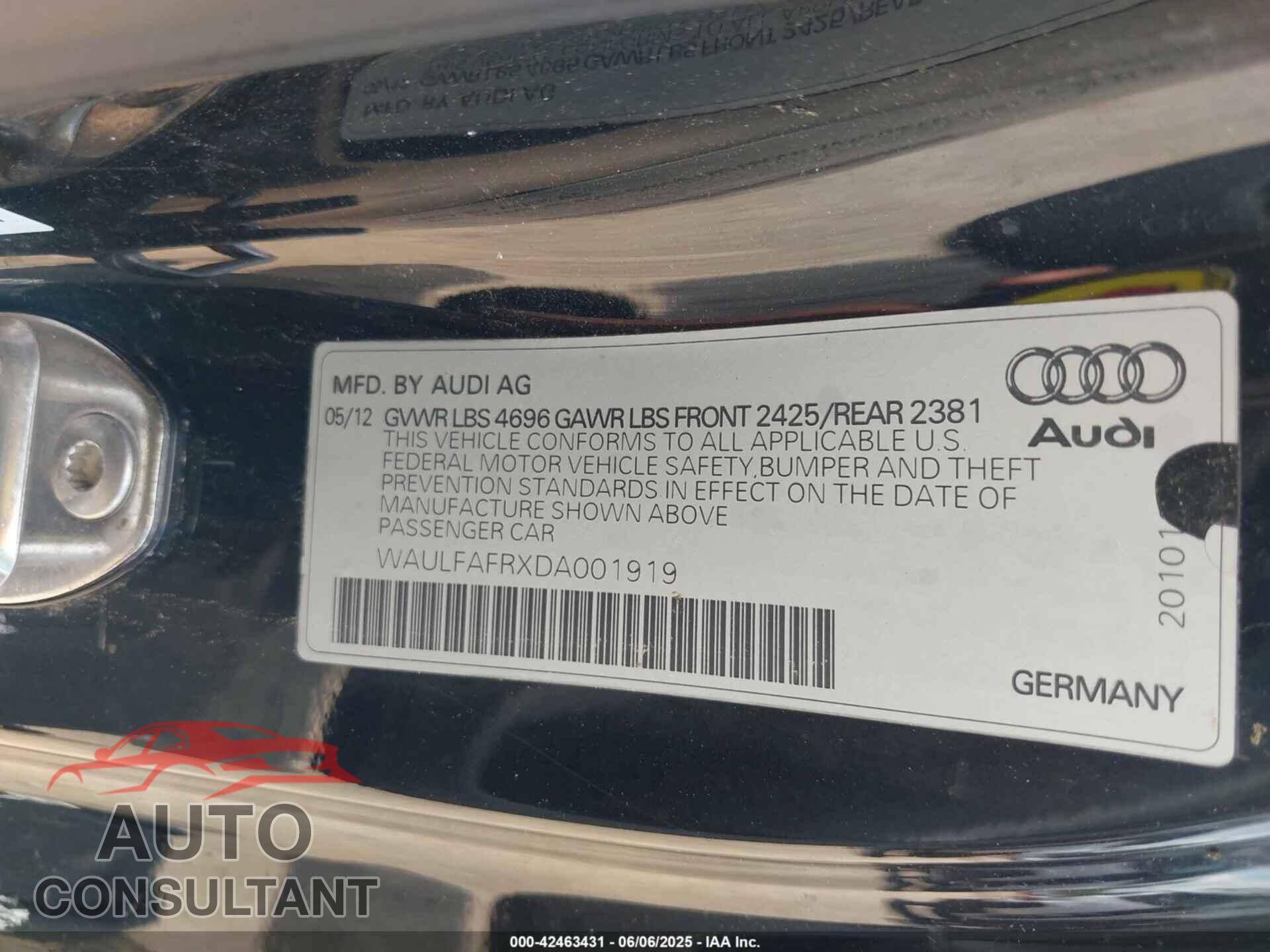 AUDI A5 2013 - WAULFAFRXDA001919