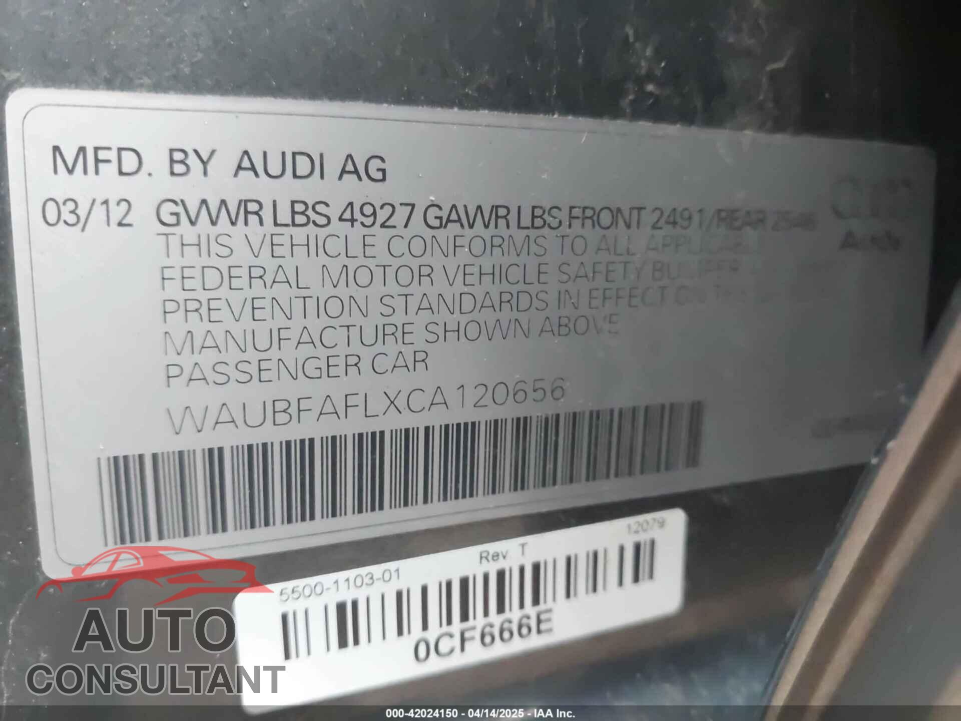 AUDI A4 2012 - WAUBFAFLXCA120656