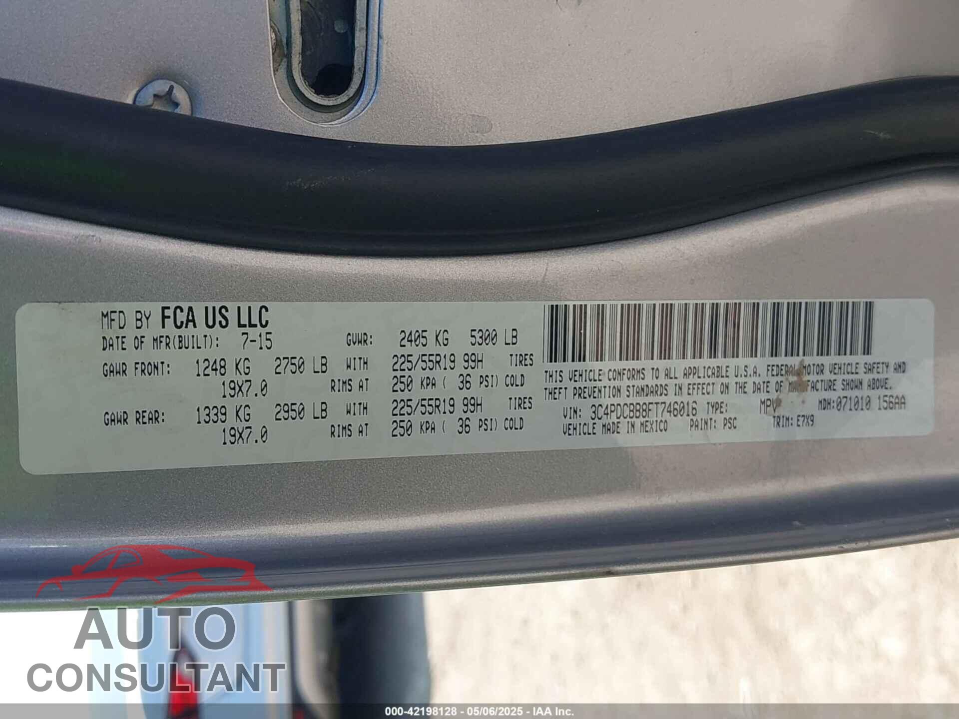 DODGE JOURNEY 2015 - 3C4PDCBB8FT746016