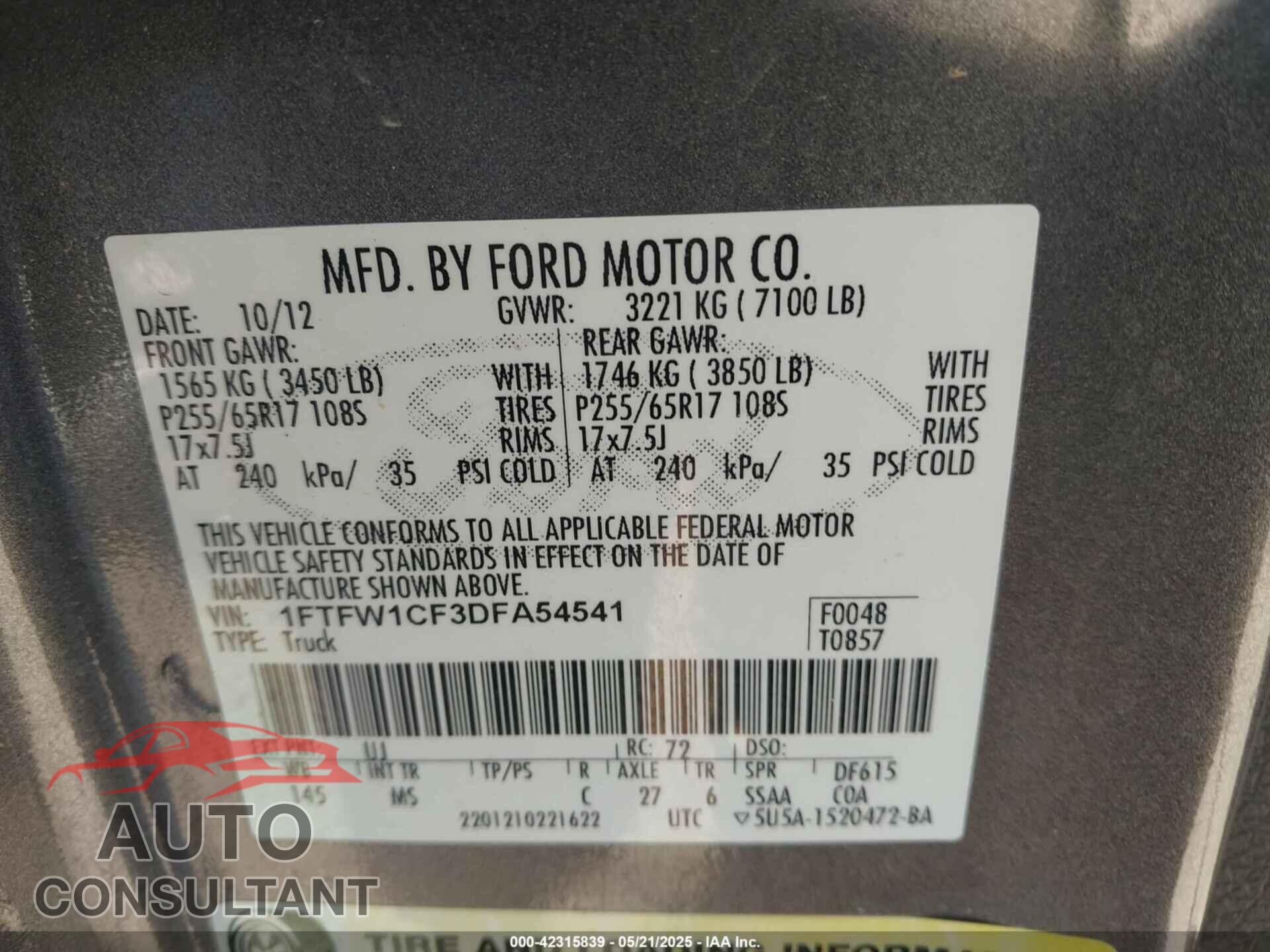 FORD F-150 2013 - 1FTFW1CF3DFA54541