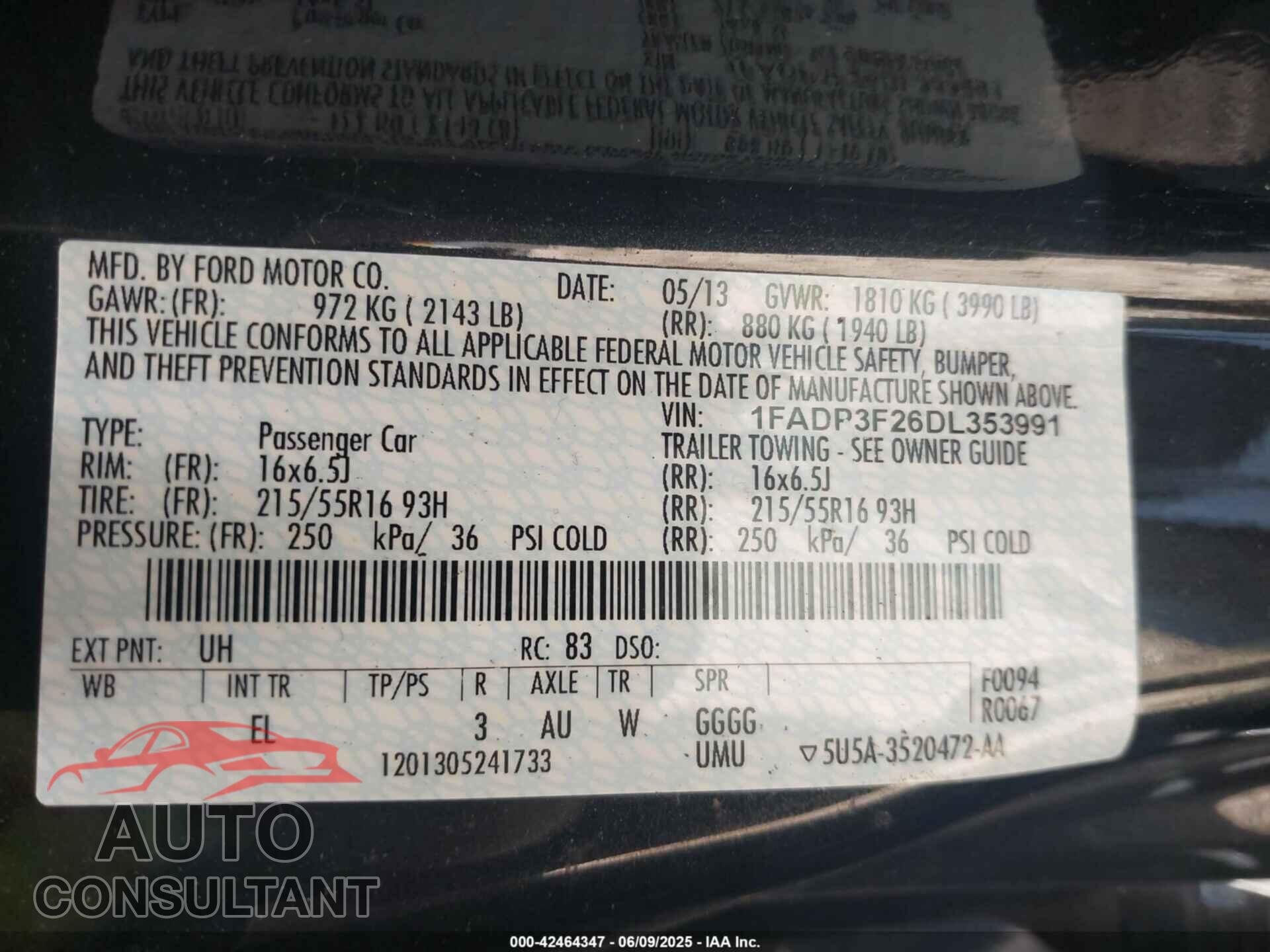 FORD FOCUS 2013 - 1FADP3F26DL353991