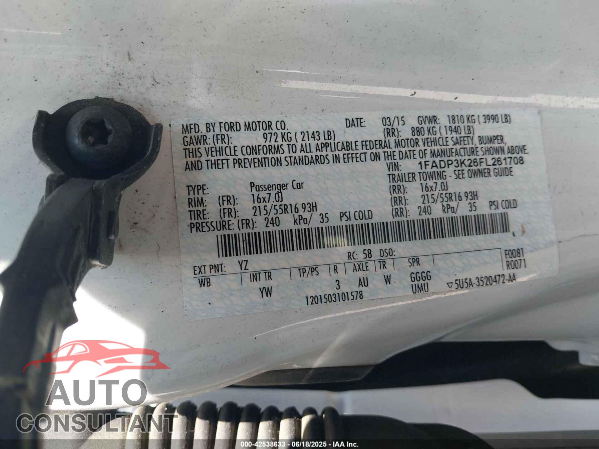 FORD FOCUS 2015 - 1FADP3K26FL261708