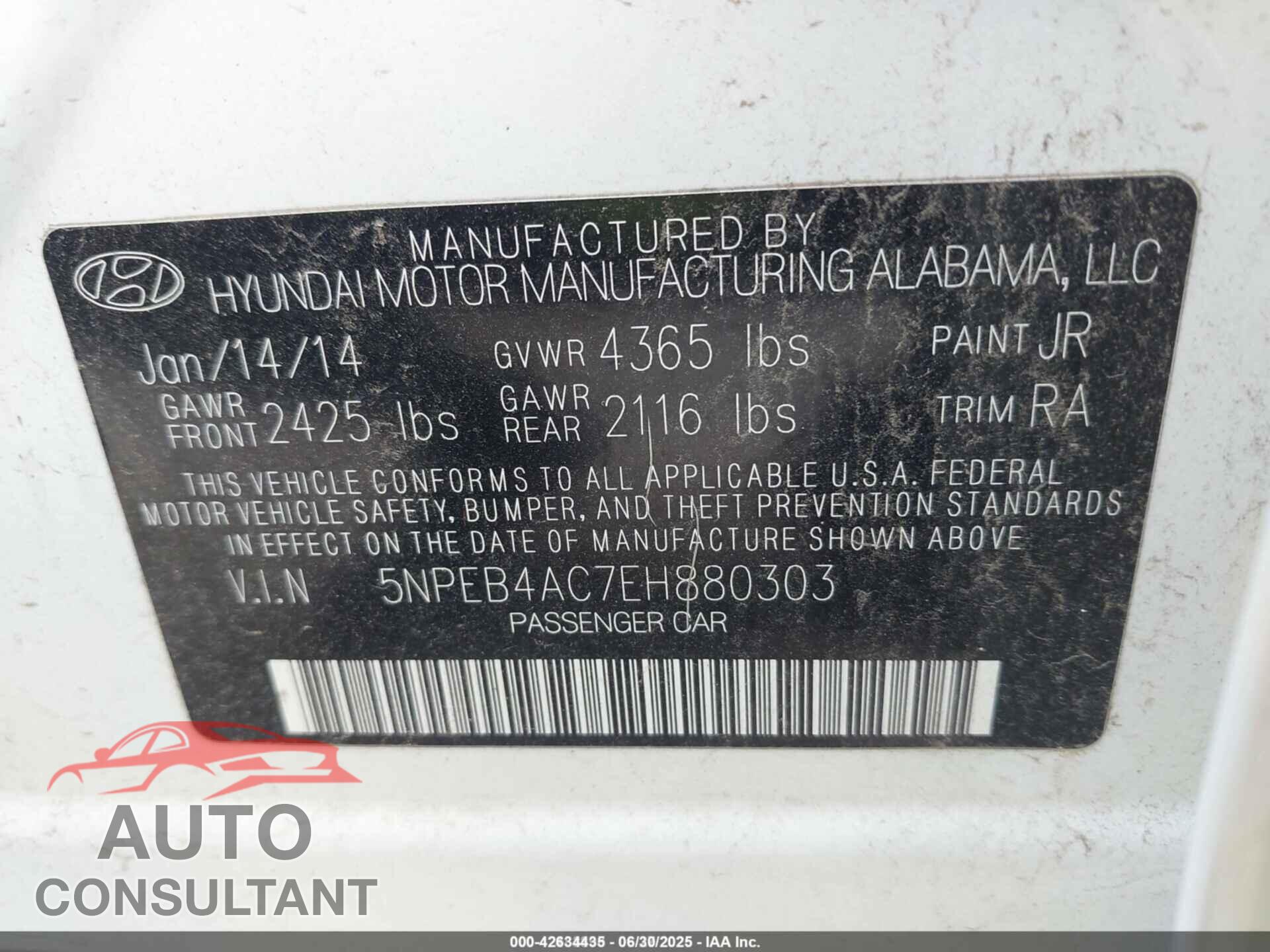 HYUNDAI SONATA 2014 - 5NPEB4AC7EH880303