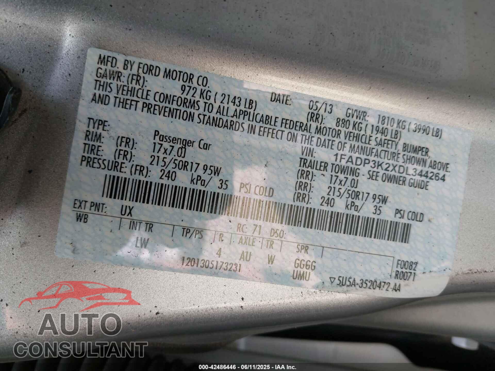 FORD FOCUS 2013 - 1FADP3K2XDL344264