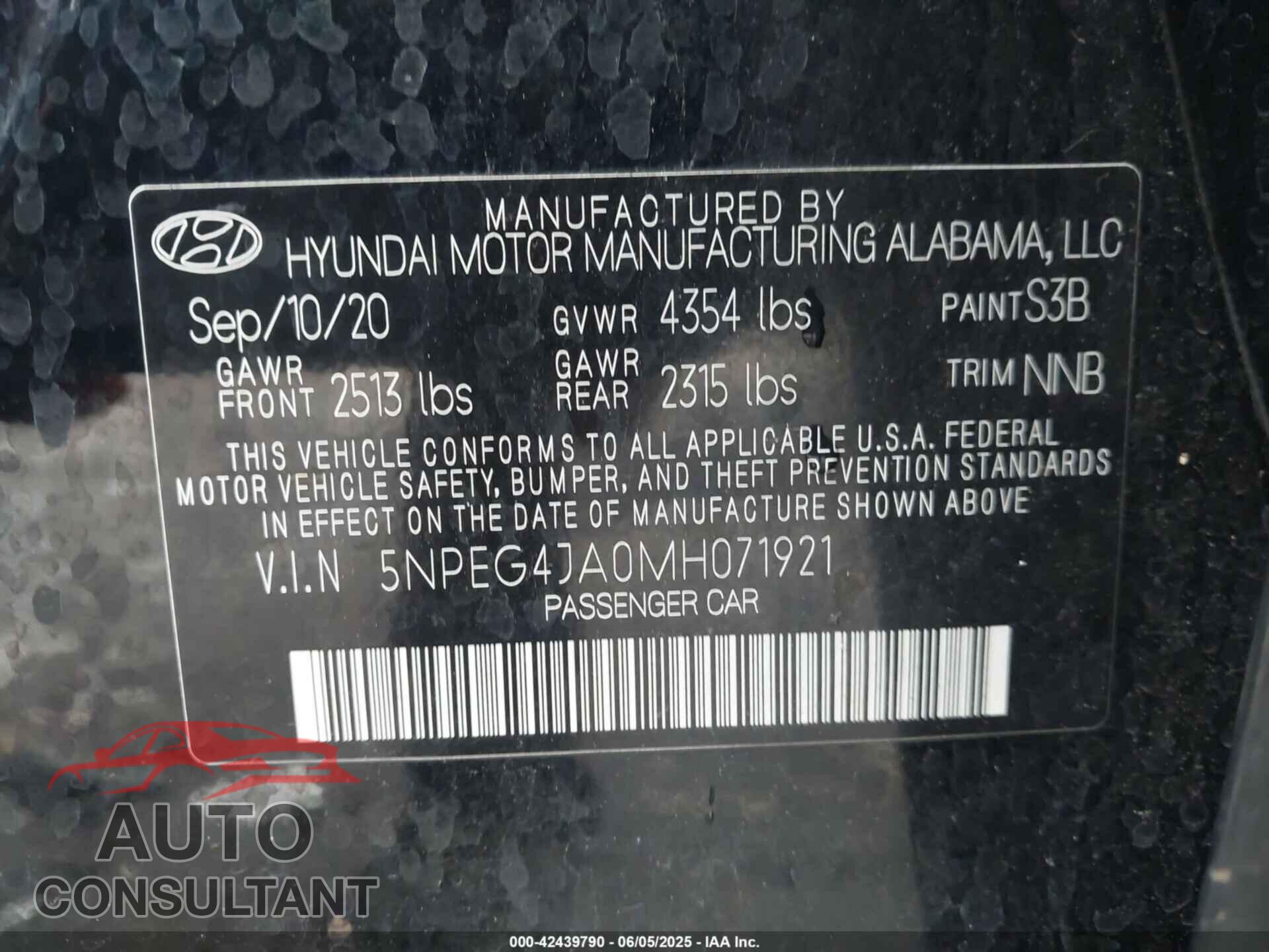 HYUNDAI SONATA 2021 - 5NPEG4JA0MH071921