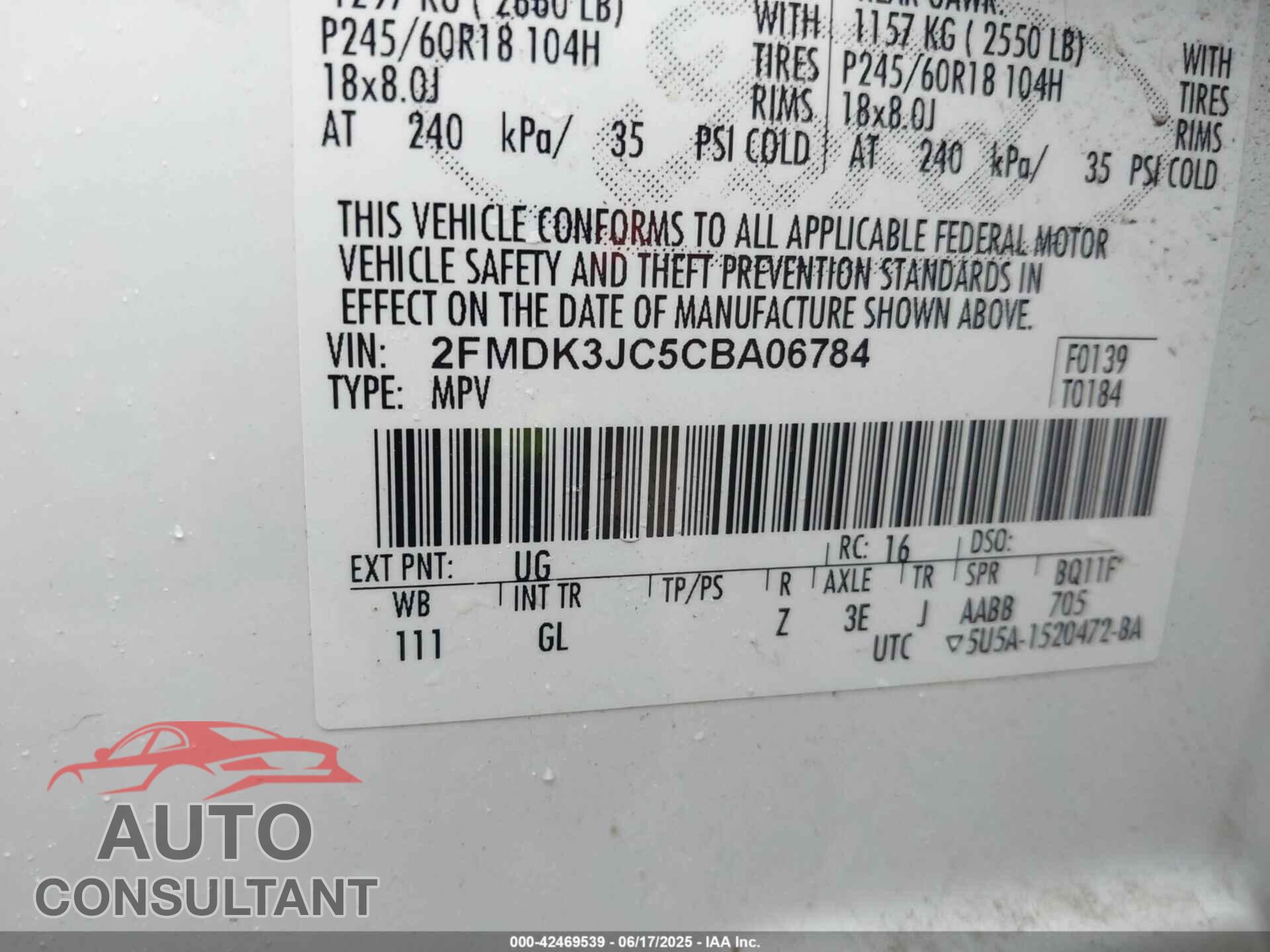 FORD EDGE 2012 - 2FMDK3JC5CBA06784