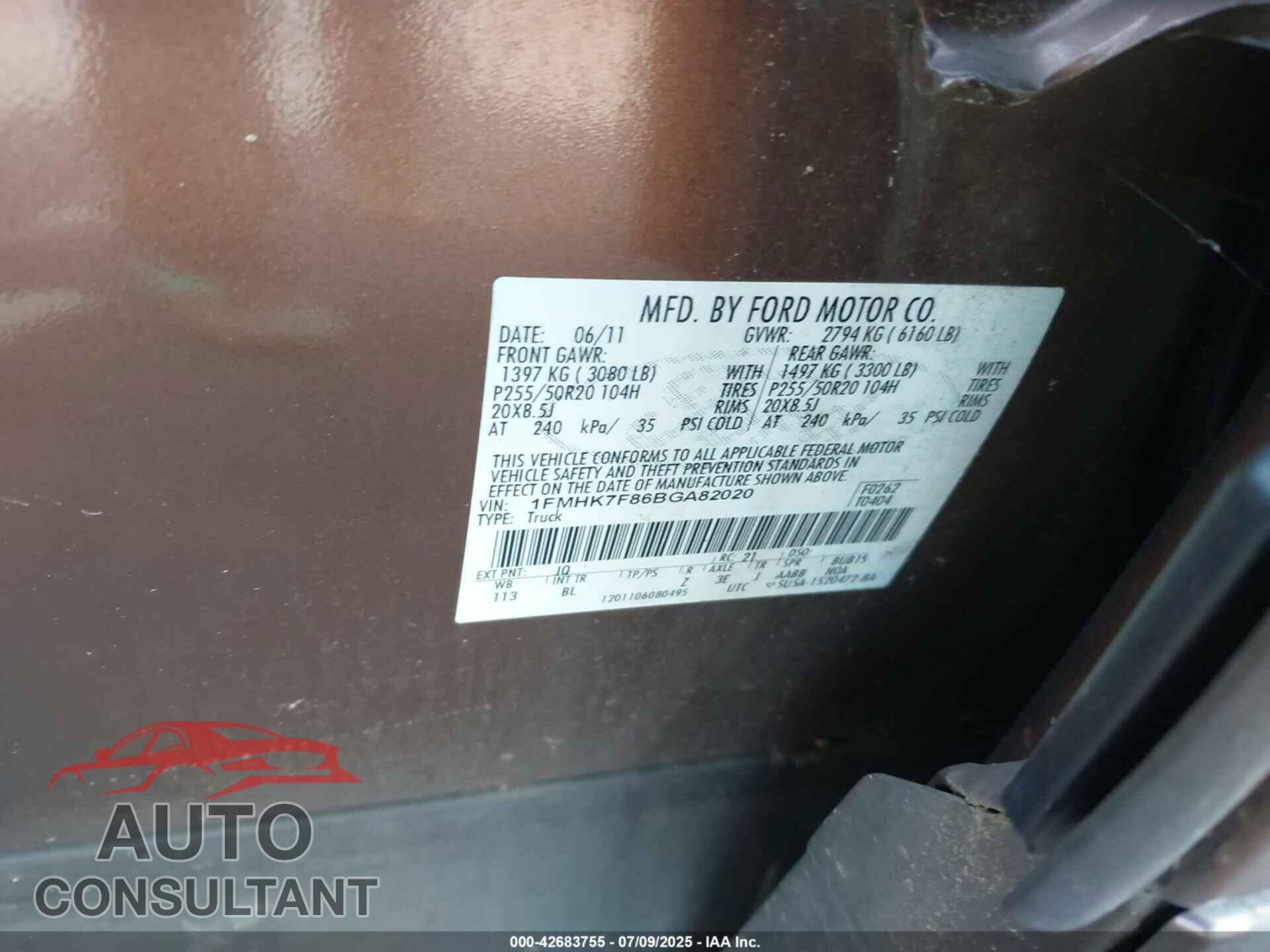 FORD EXPLORER 2011 - 1FMHK7F86BGA82020