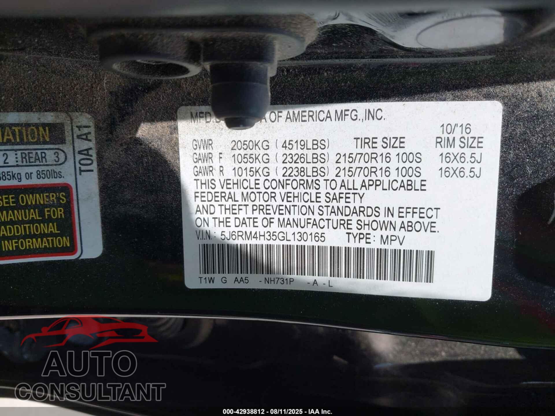 HONDA CR-V 2016 - 5J6RM4H35GL130165