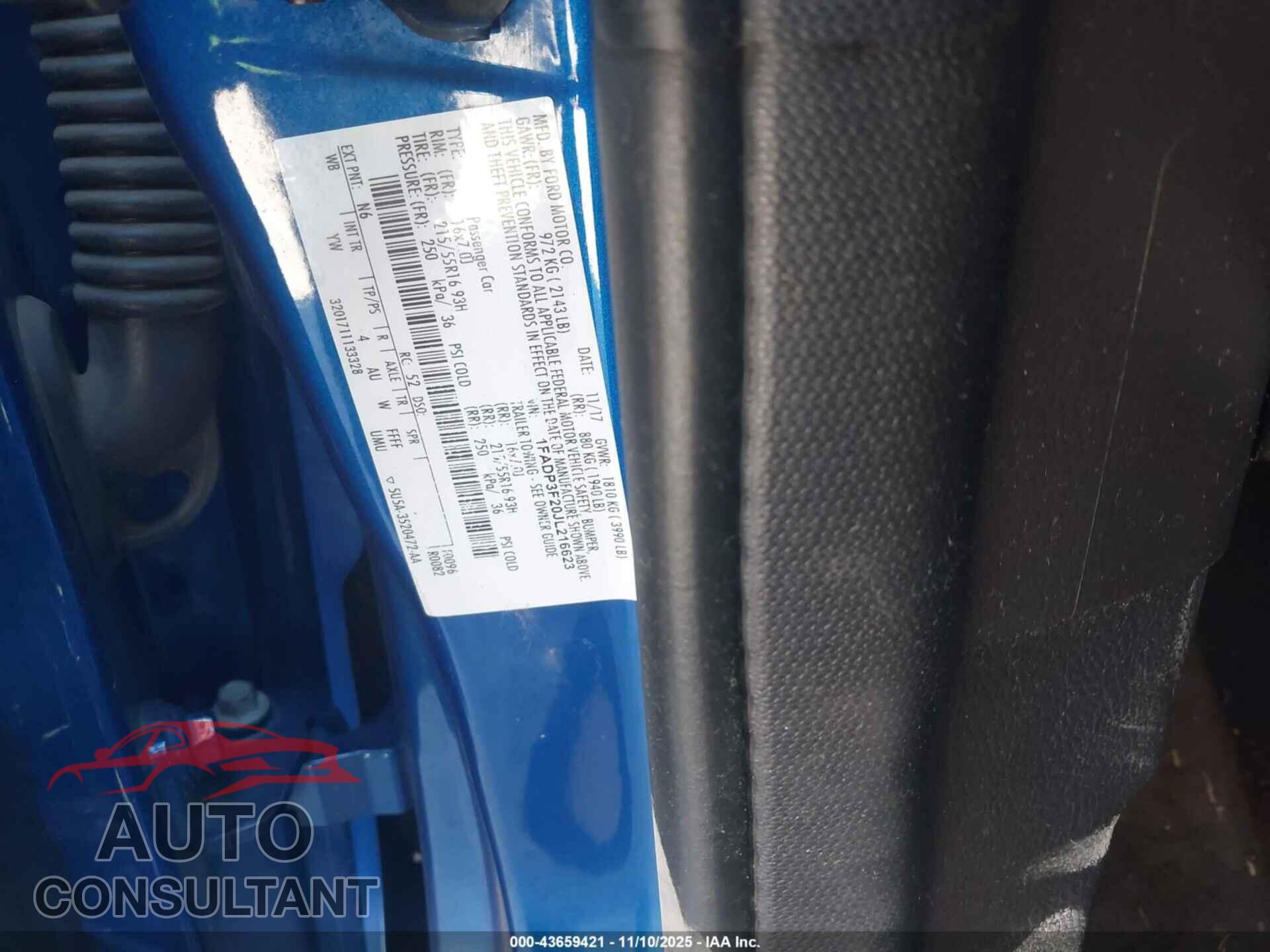 FORD FOCUS 2018 - 1FADP3F20JL216623