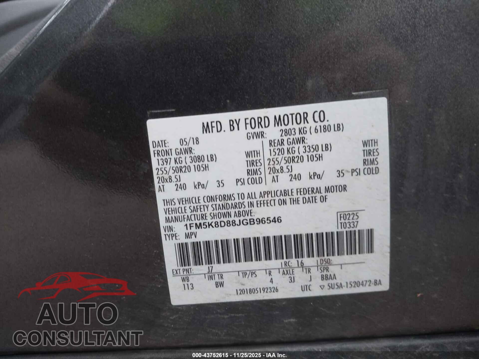 FORD EXPLORER 2018 - 1FM5K8D88JGB96546