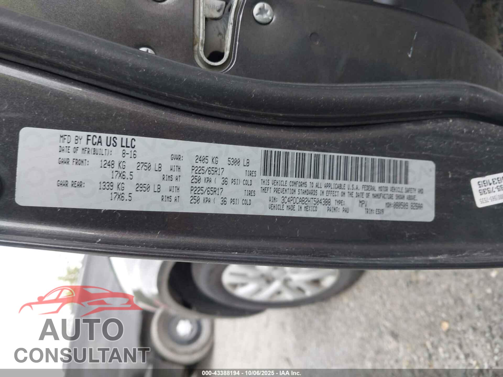 DODGE JOURNEY 2017 - 3C4PDCAB2HT504388